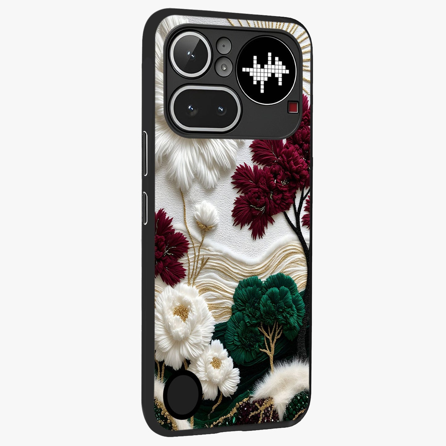 Radiant Bloom Elegance Glass Case upright view showcasing decorative flower artwork with refined botanical theme.