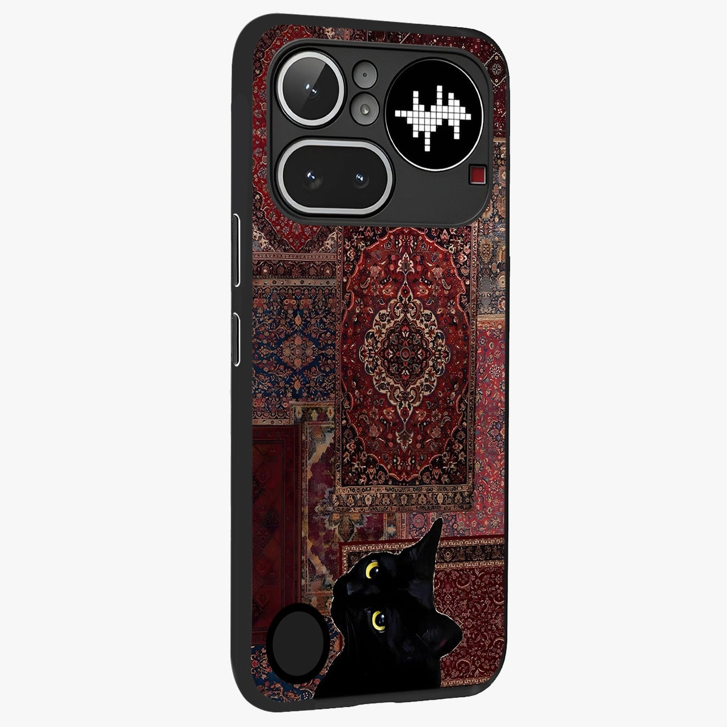 Regal Magic Cat Apple Glass Case upright view showcasing charming cat artwork with playful magical theme.