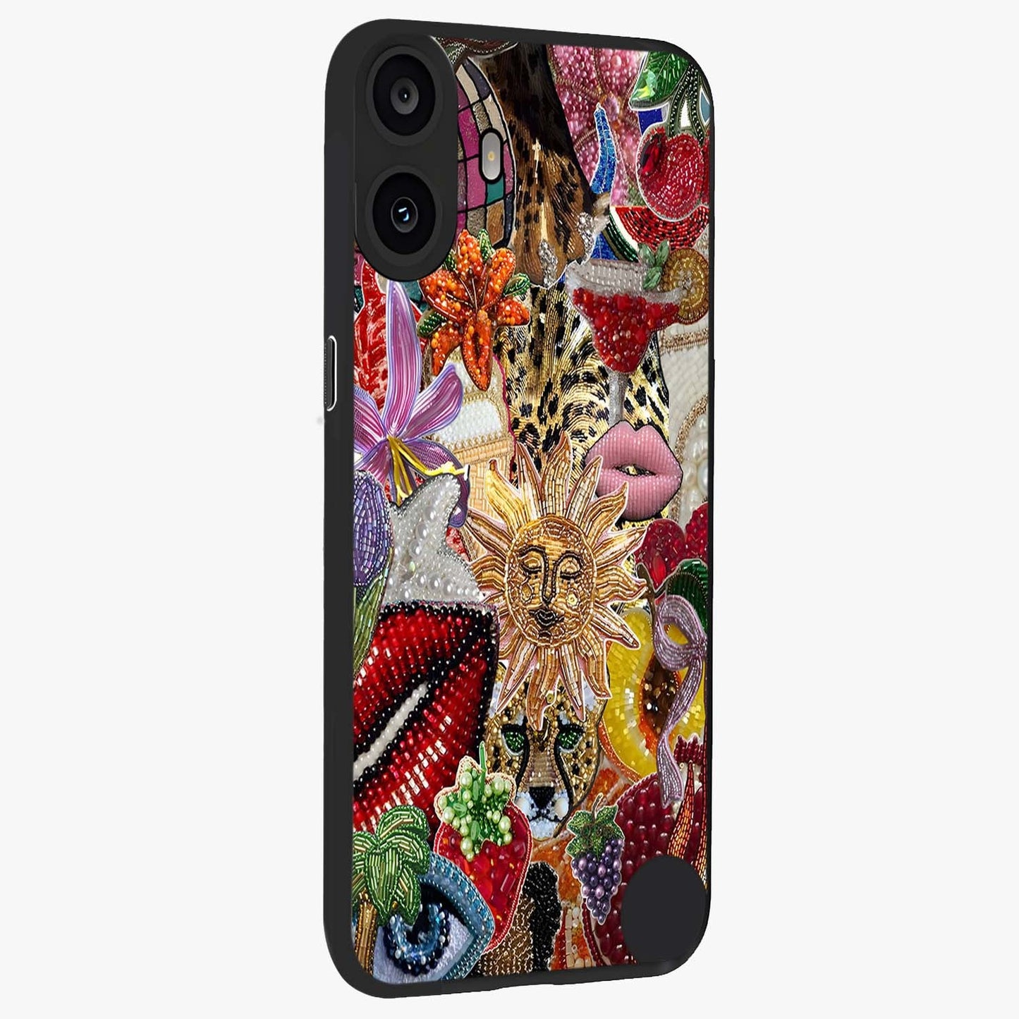 Beaded Fashion Jungle Glass Case upright view showcasing tropical jungle aesthetic with decorative bead elements.