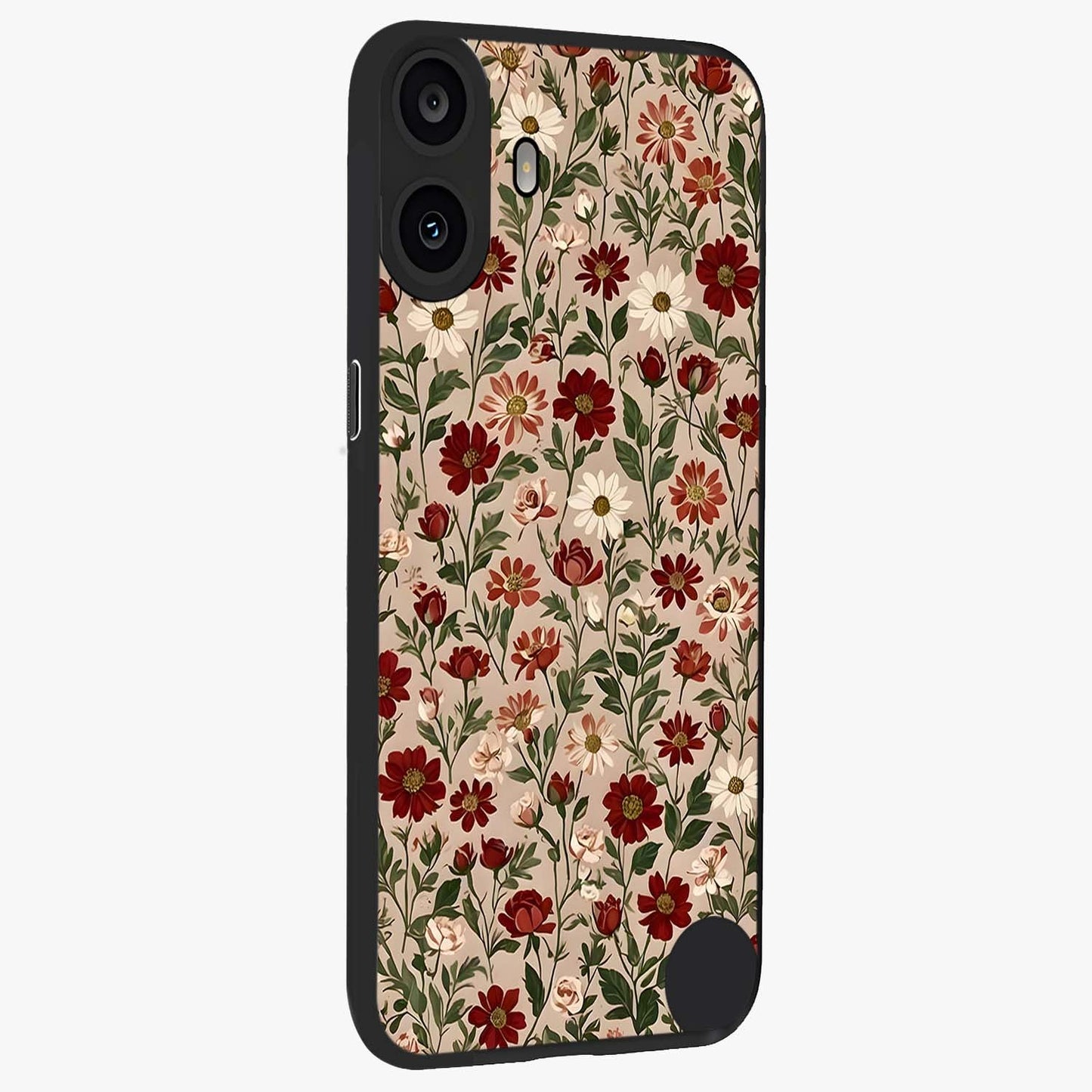 Biege Flower With Leaf Glass Case upright view showcasing delicate beige flower illustration with clean botanical style.