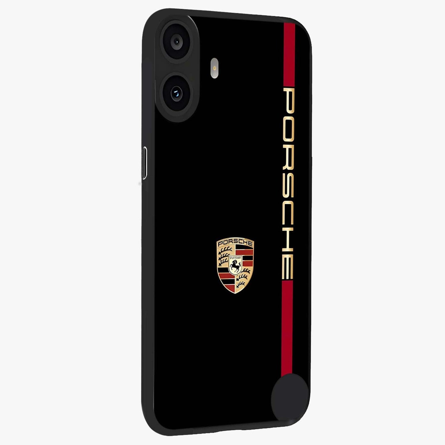 Black Minimal Porsche Glass Case upright view showcasing stylish automotive artwork with bold minimal theme.