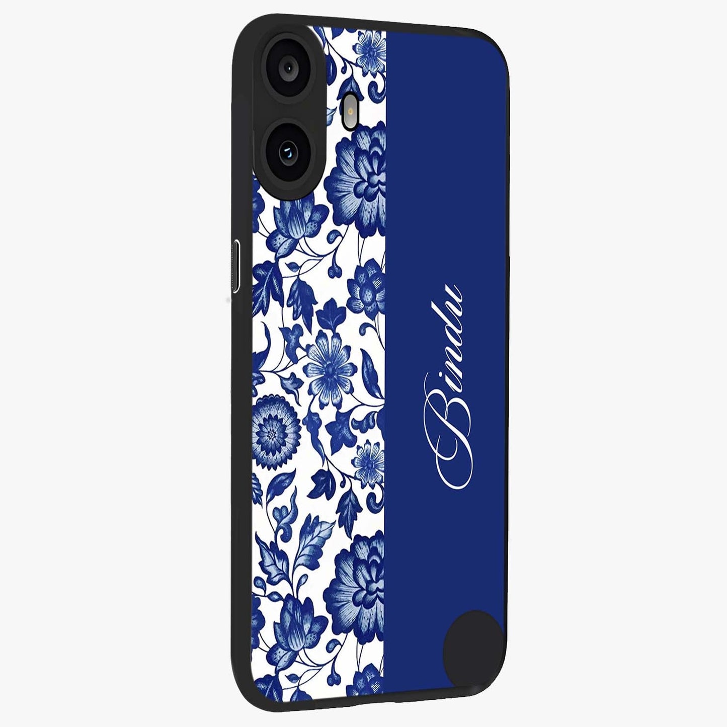 Blue Vintage Floral Pattern Glass Case upright view showcasing delicate blush floral texture with modern minimal style.