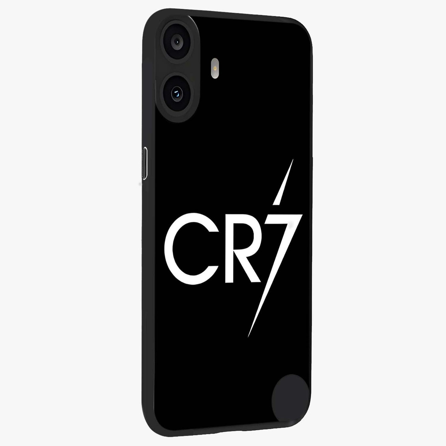 Cr7 Elite Strike Glass Case upright view showcasing energetic football inspired design with modern sports aesthetic.