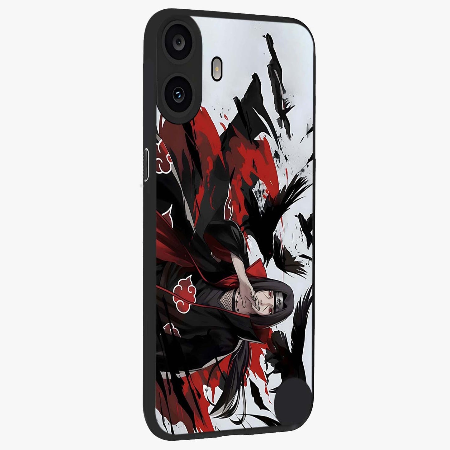 Crimson Crow Illusion Glass Case upright view showcasing striking crow illusion artwork with intense crimson theme.