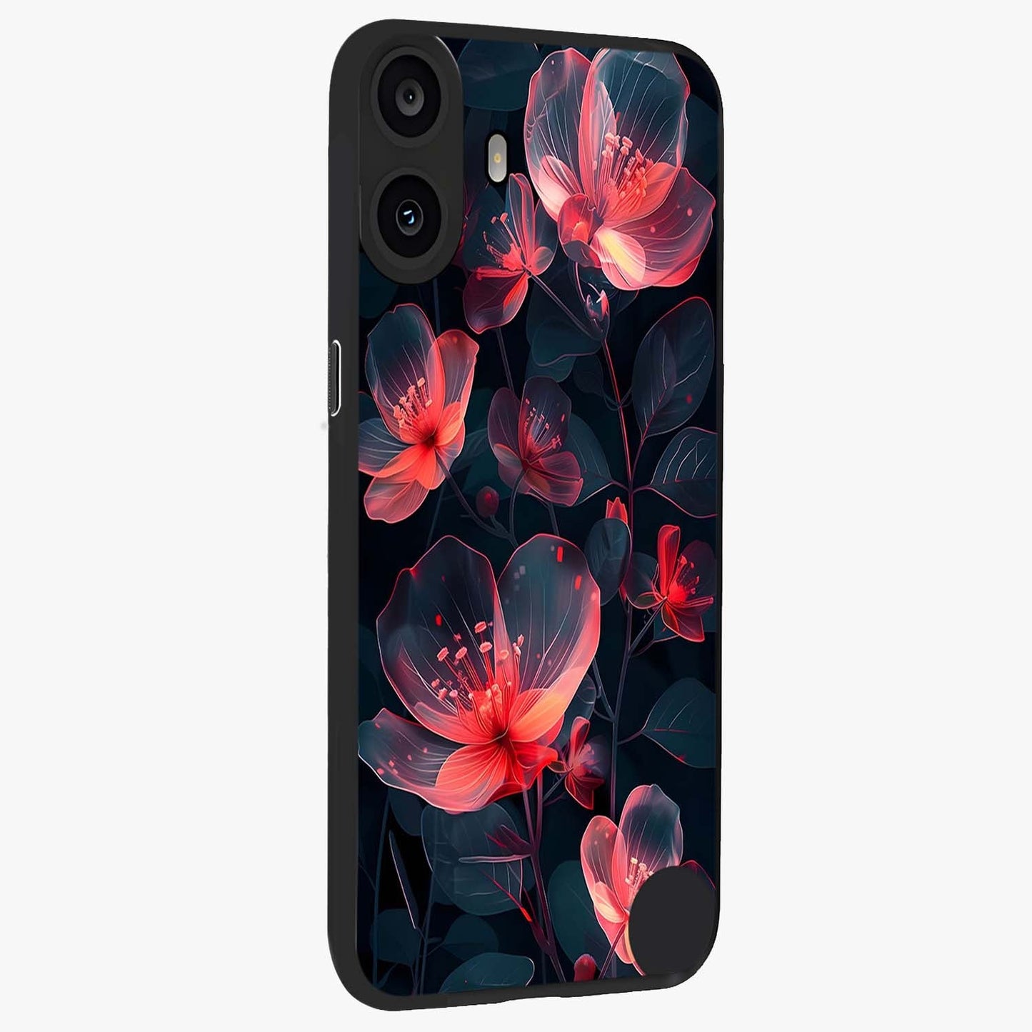 Dark Shade of Flower Glass Case upright view showcasing delicate flower artwork with rich dark floral theme.