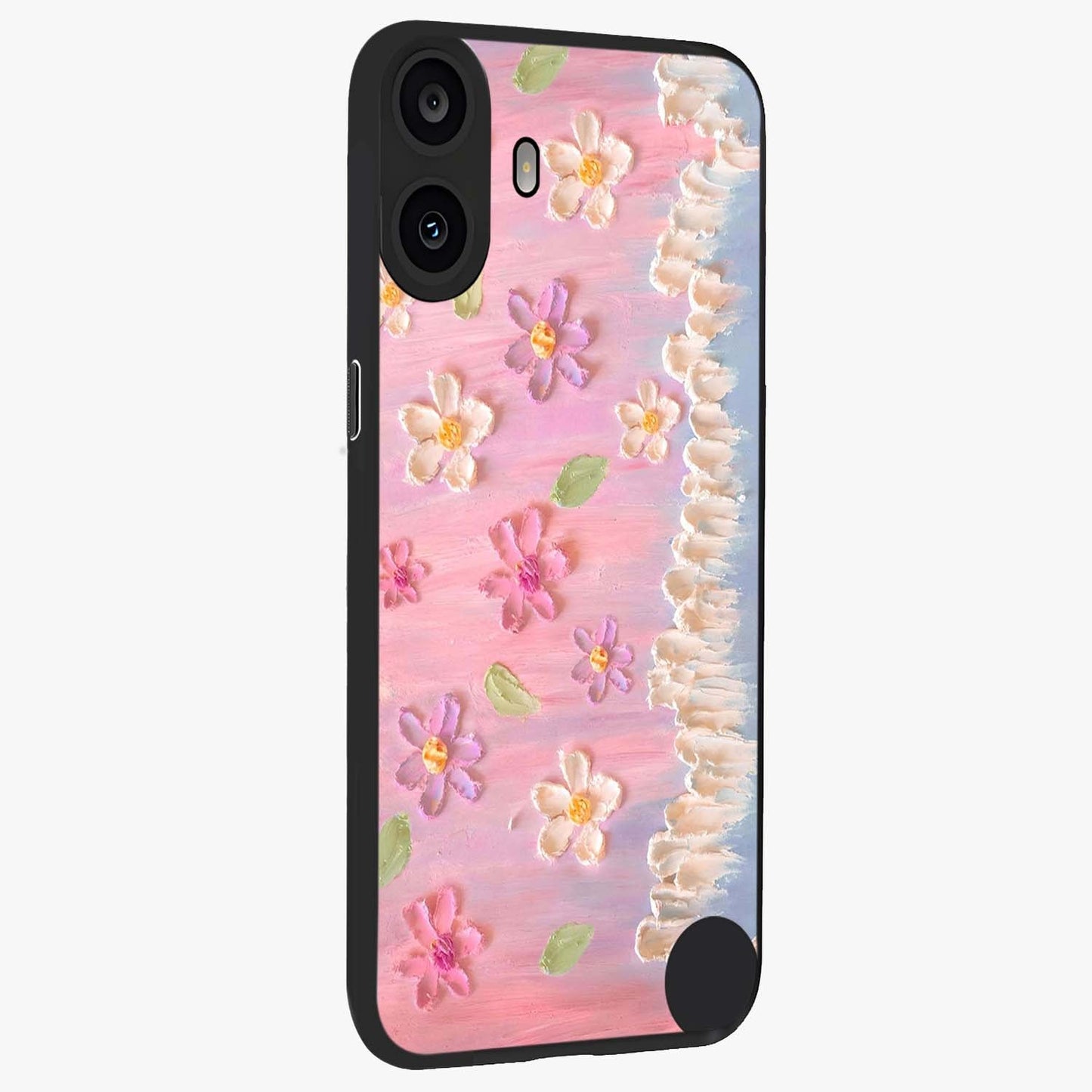 Dreamy Painted Garden Glass Case upright view showcasing vibrant floral garden artwork with artistic nature theme.