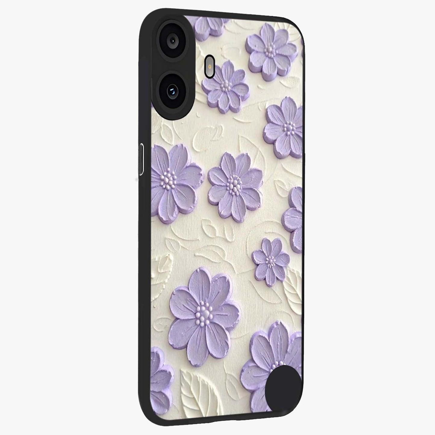 Floral Wall Art With Purple Flowers Glass Case upright view showcasing elegant purple flower artwork with decorative floral theme.