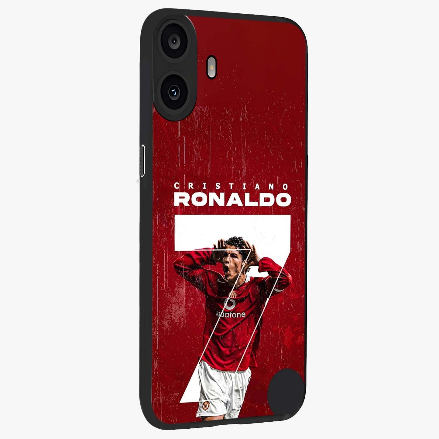Goal Celebration Legacy Glass Case upright view showcasing dynamic football inspired artwork with victory celebration aesthetic.