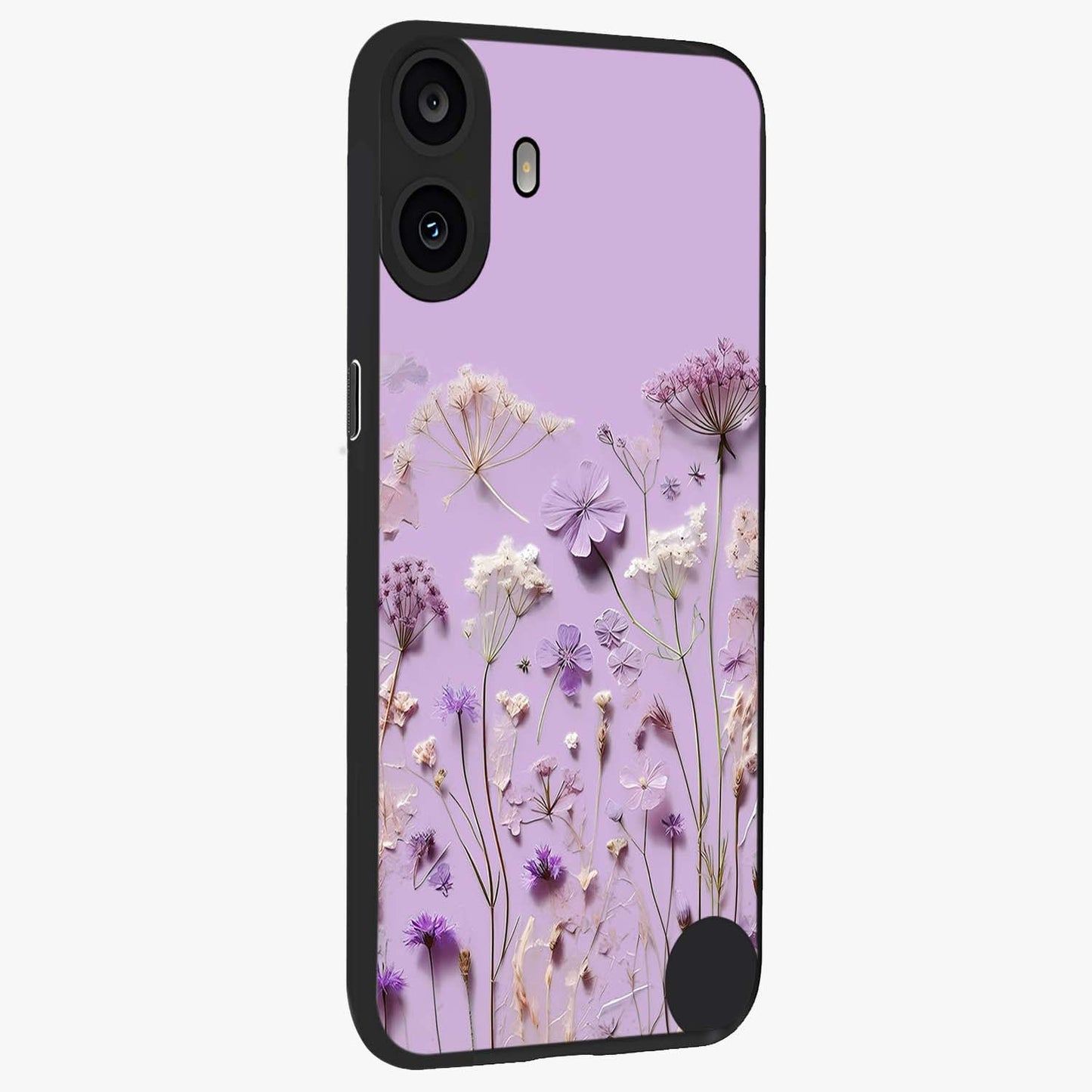 Lavender Blossom Dream Glass Case upright view showcasing delicate lavender blossom artwork with peaceful floral theme.
