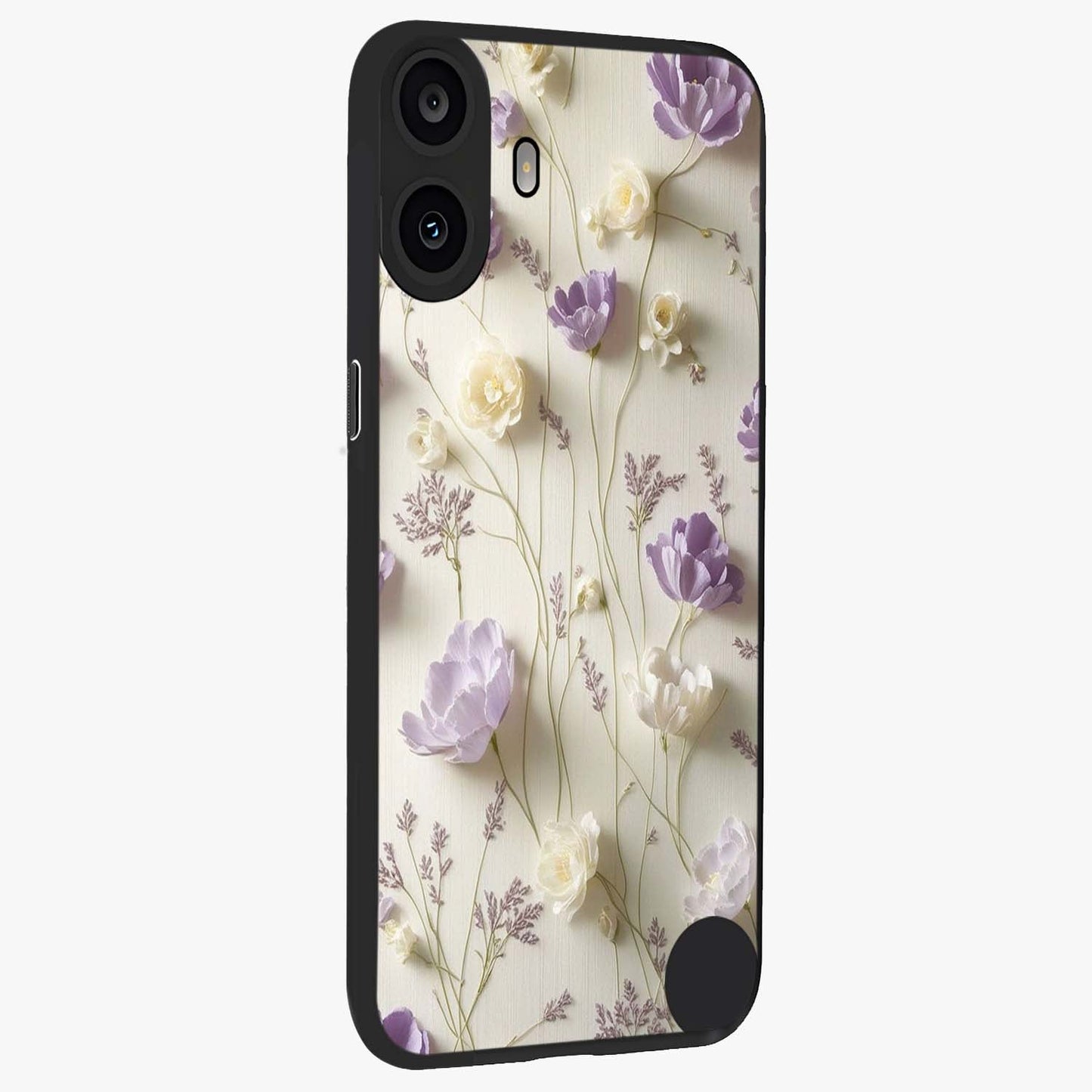 Lilac Breeze Harmony Glass Case upright view showcasing delicate lilac artwork with peaceful floral theme.