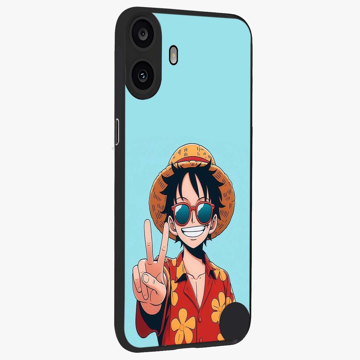 Luffy Summer Anime Vibe Glass Case upright view showcasing dynamic anime artwork with bright adventurous theme.