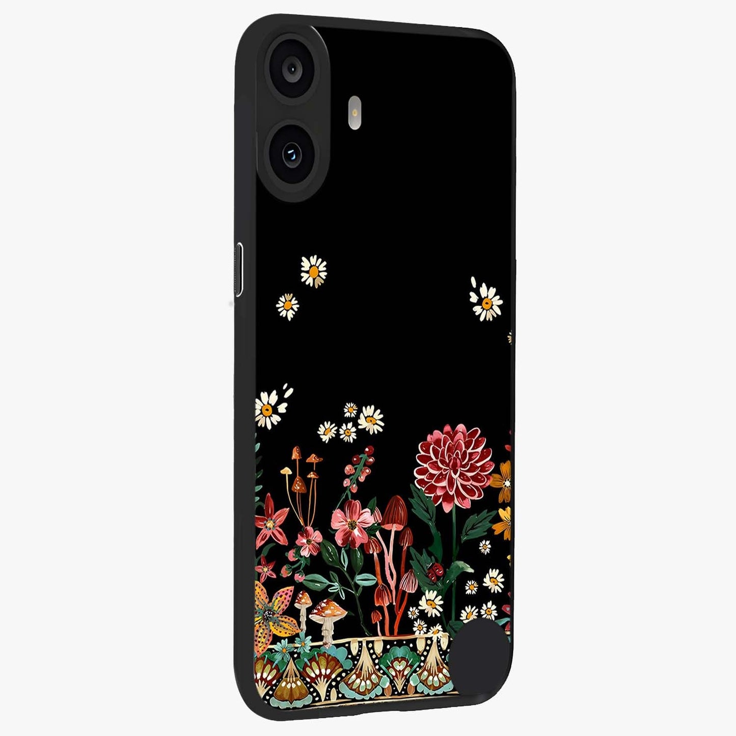 Midnight Bloom Pattern Glass Case upright view showcasing decorative floral artwork with deep night themed palette.