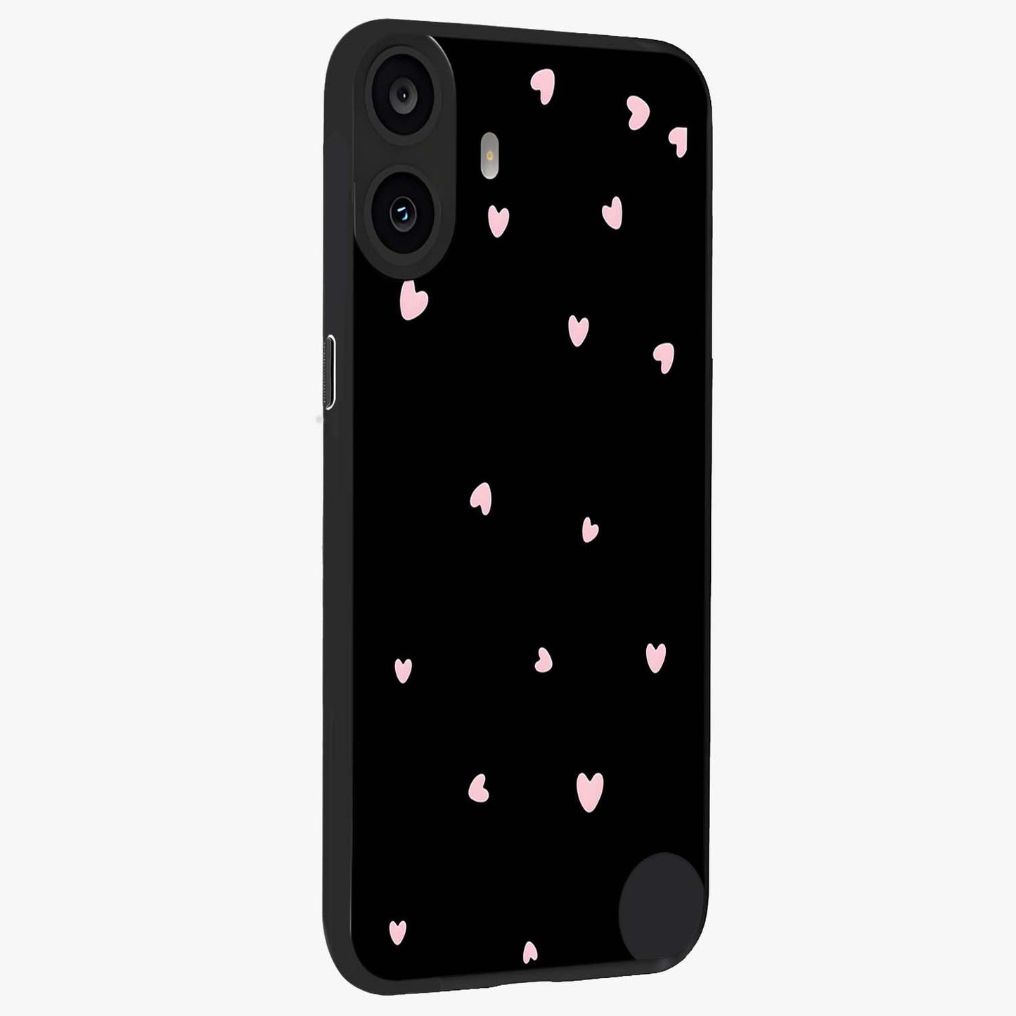 Pink Love Drops Glass Case upright view showcasing charming heart drop artwork with romantic playful theme.
