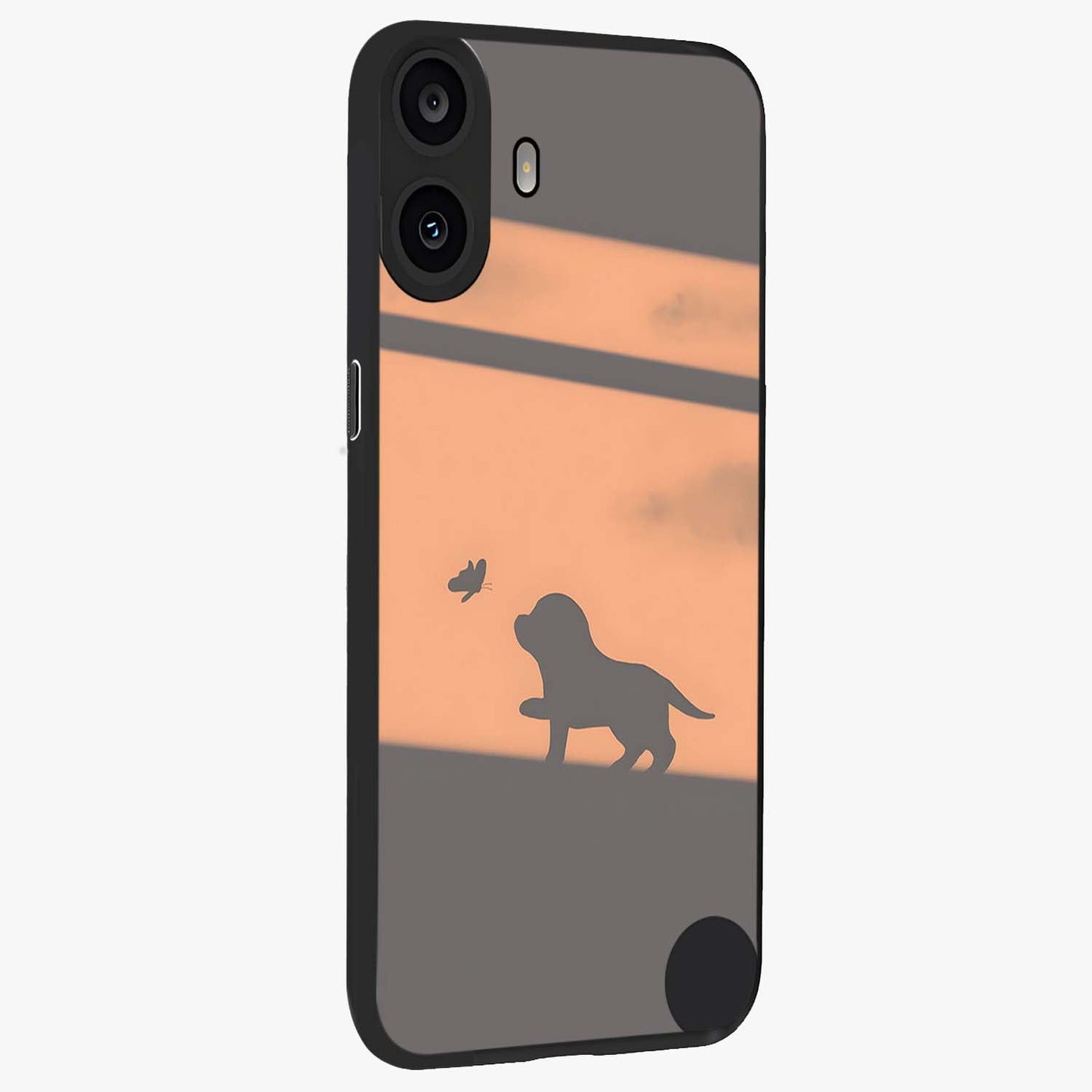 Puppy Shadow Art Glass Case upright view showcasing charming puppy artwork with creative silhouette theme.