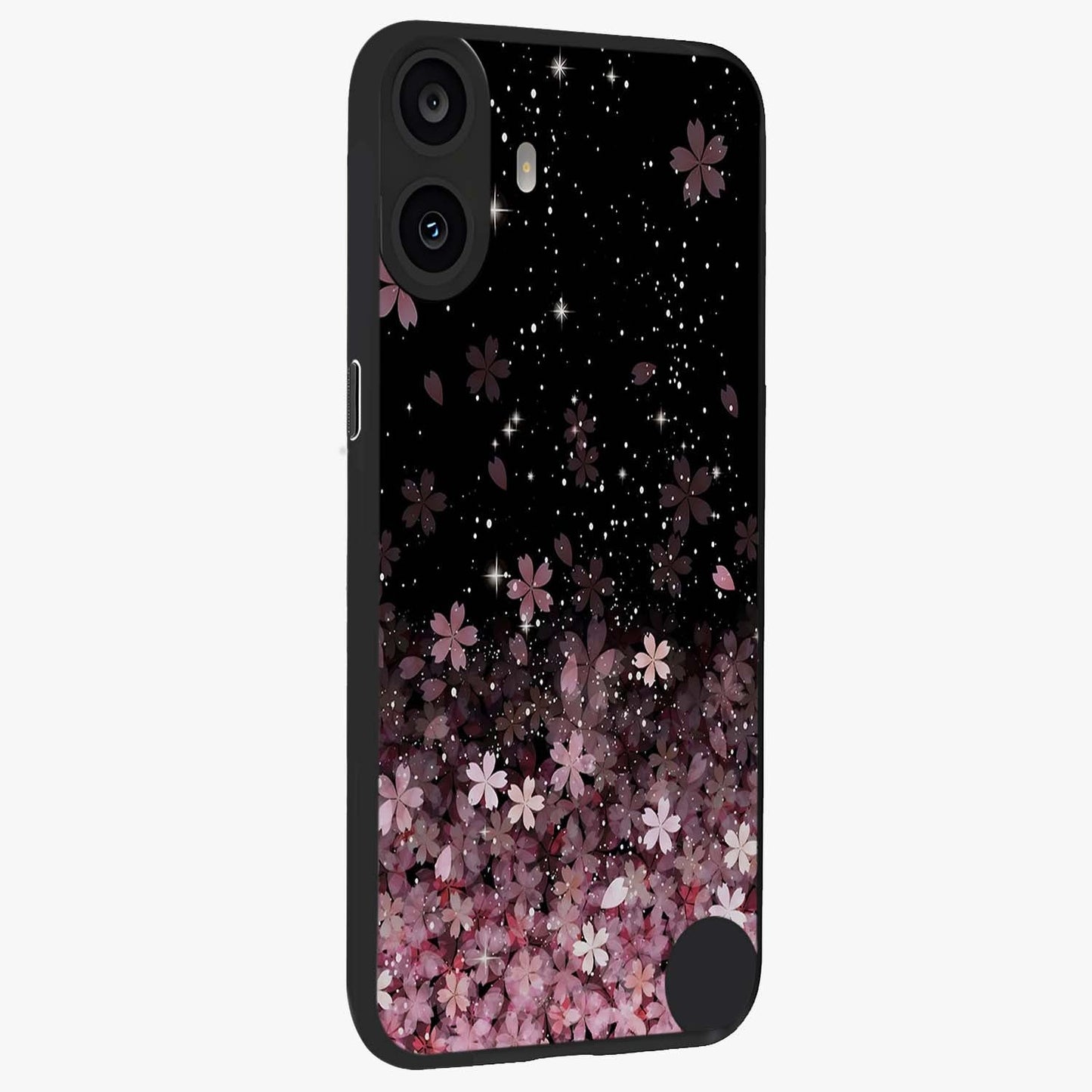 Small Starry Flowers Glass Case upright view showcasing charming floral artwork with dreamy starry theme.