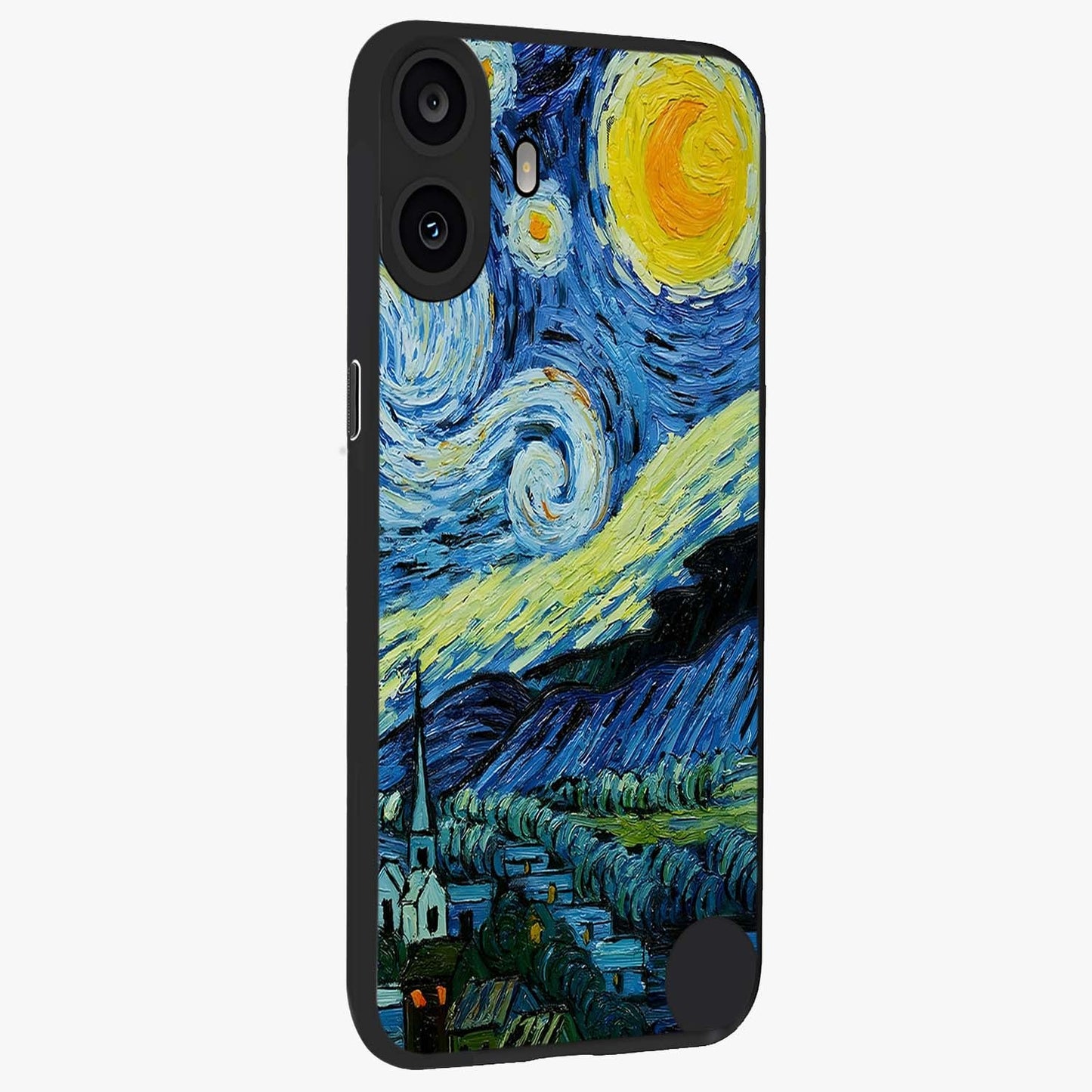 Van Gogh Art Glass Case upright view showcasing expressive painting style artwork with timeless artistic theme.