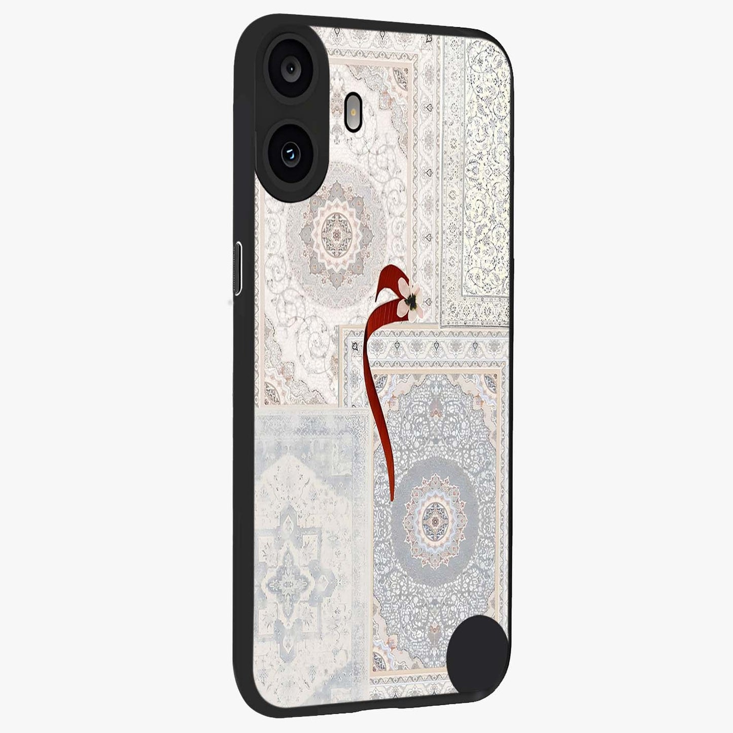White Aesthetic Bow Glass Case upright view showcasing delicate ribbon bow artwork with cute minimalist theme.