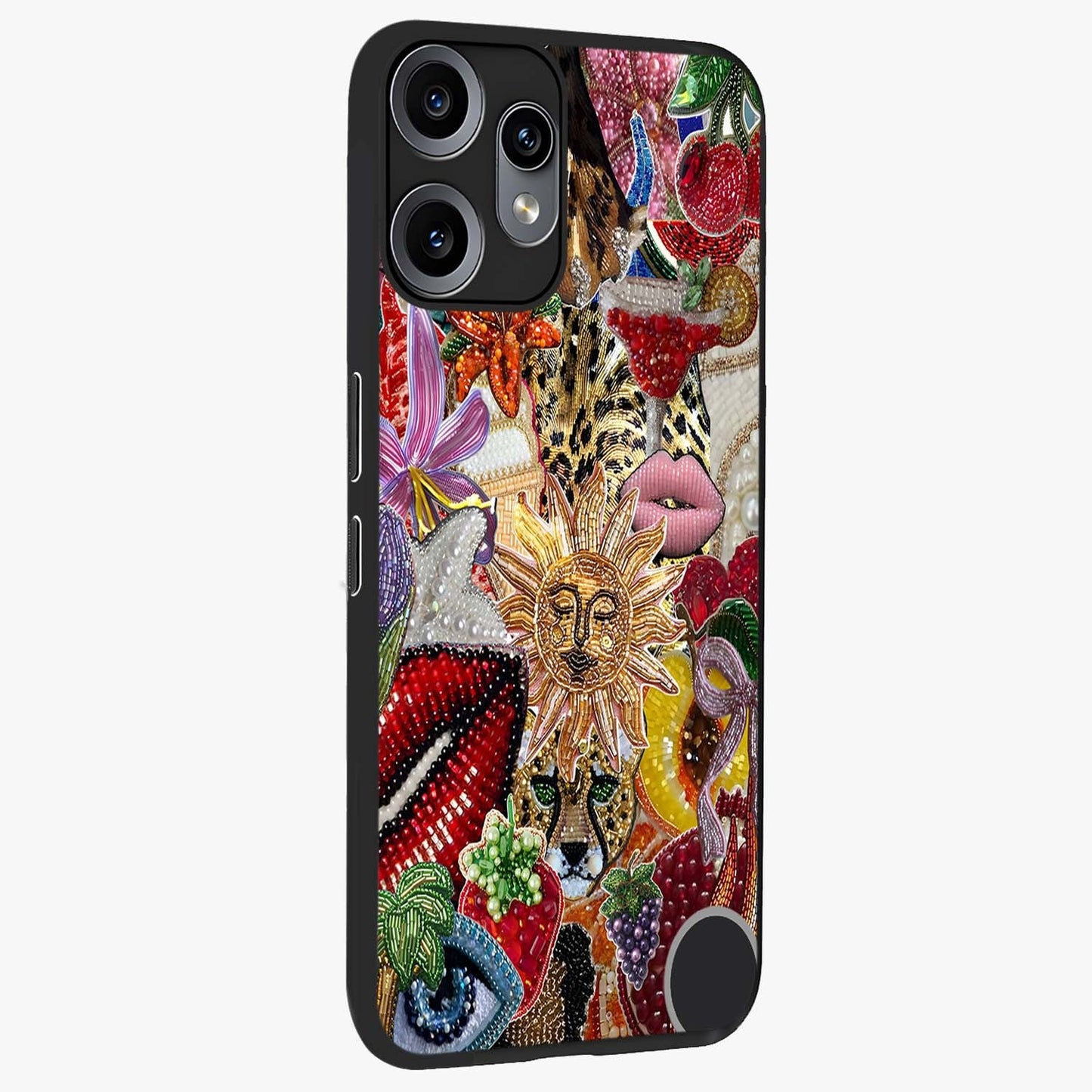 Beaded Fashion Jungle Glass Case upright view showcasing tropical jungle aesthetic with decorative bead elements.