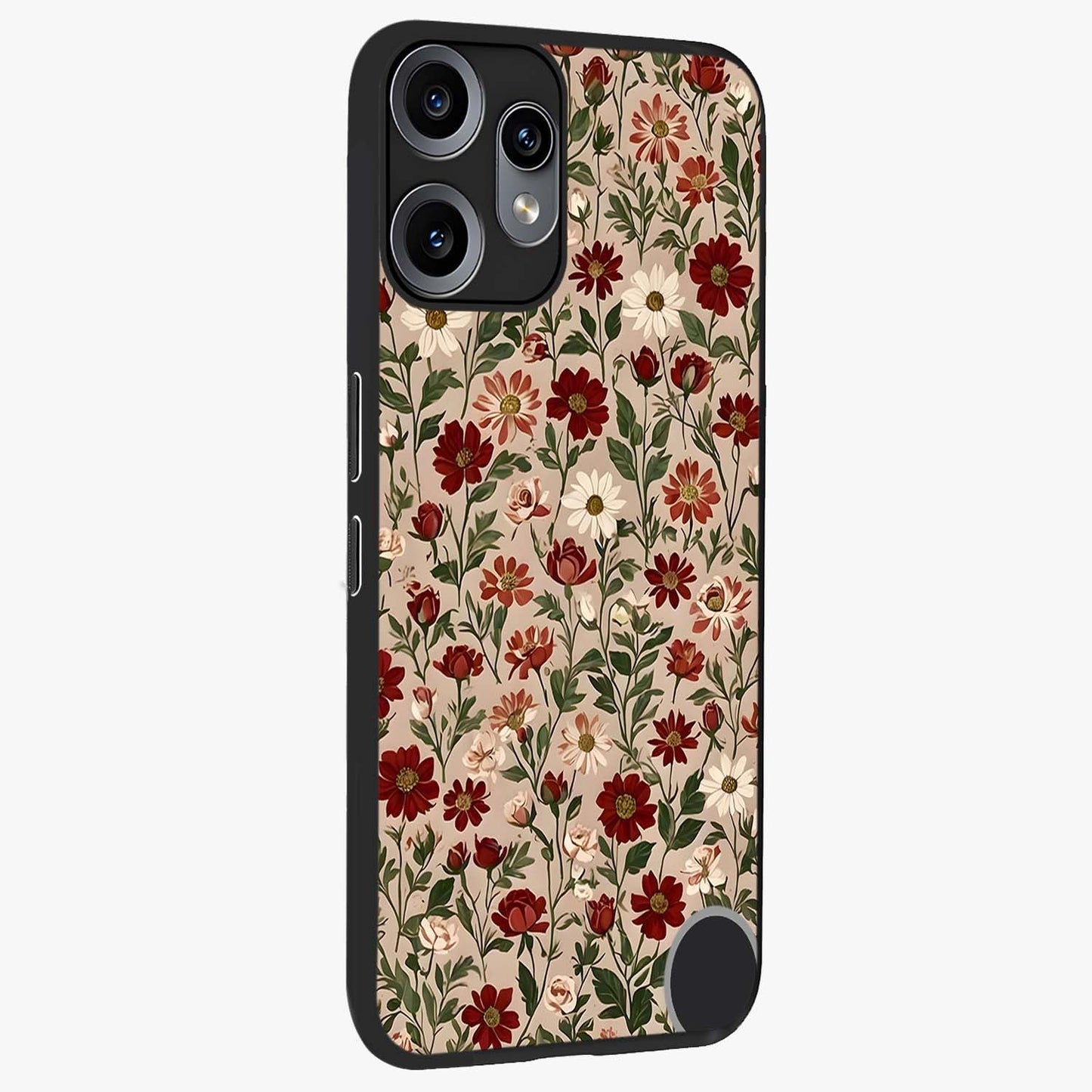 Biege Flower With Leaf Glass Case upright view showcasing delicate beige flower illustration with clean botanical style.