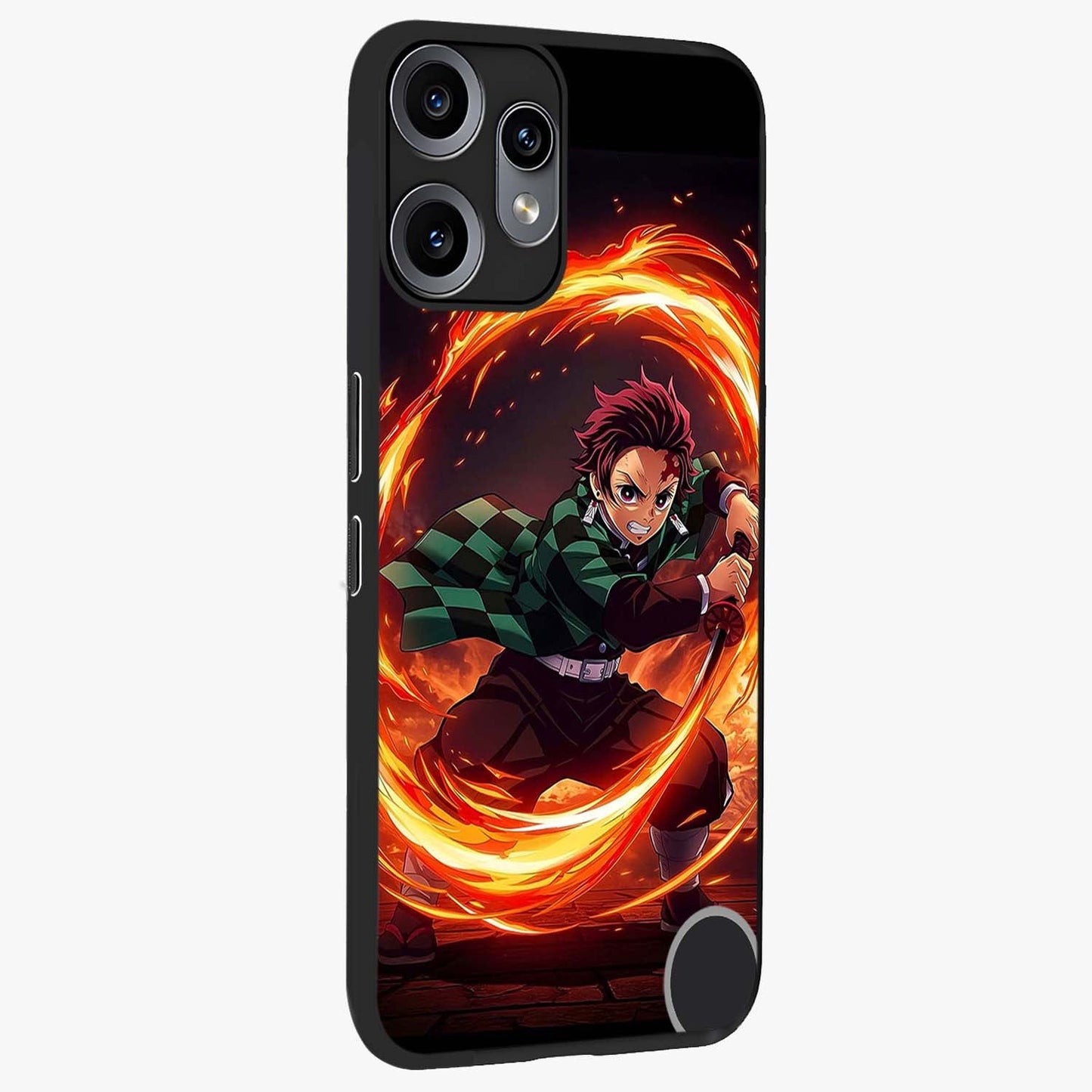 Blazing Sword Resolve Glass Case upright view showcasing dramatic warrior inspired artwork with intense visual style.