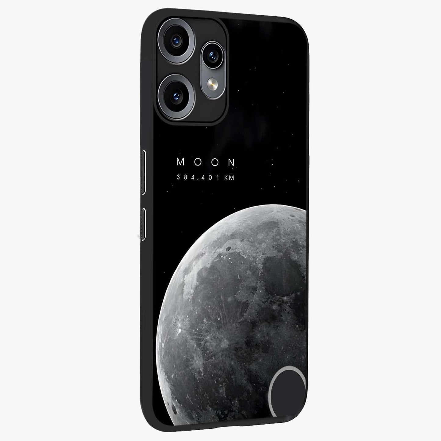 Cosmic Moon Glow Glass Case upright view showcasing luminous moon illustration with dreamy cosmic style.
