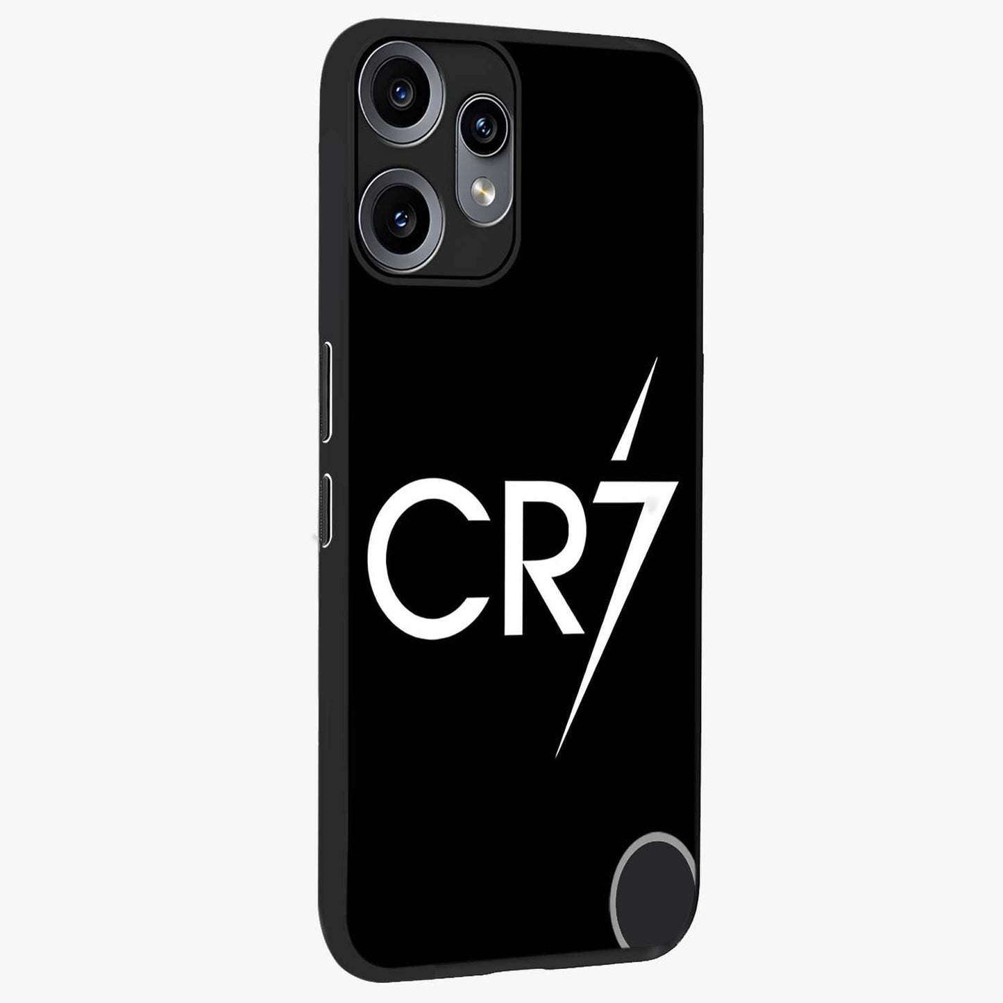 Cr7 Elite Strike Glass Case upright view showcasing energetic football inspired design with modern sports aesthetic.