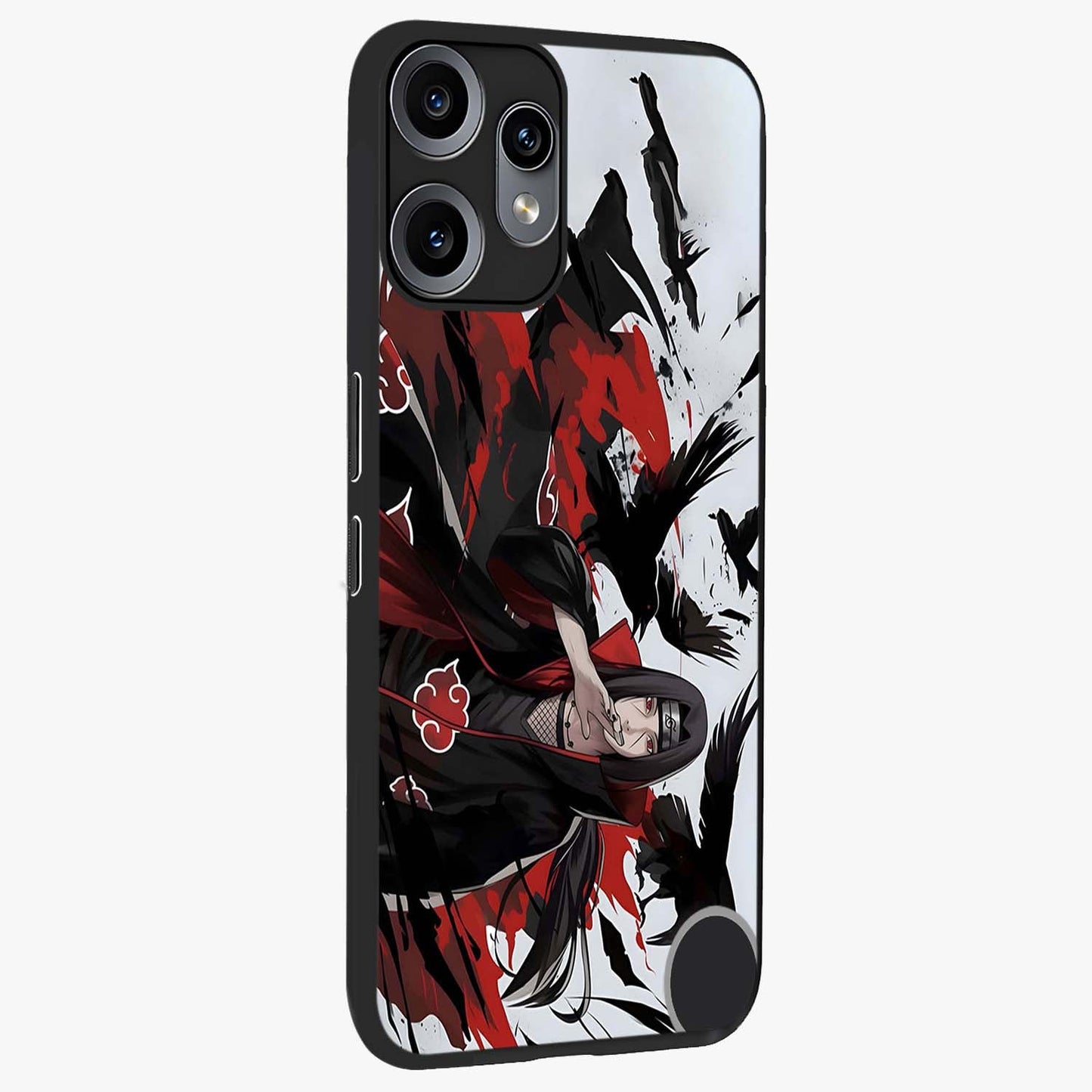 Crimson Crow Illusion Glass Case upright view showcasing striking crow illusion artwork with intense crimson theme.