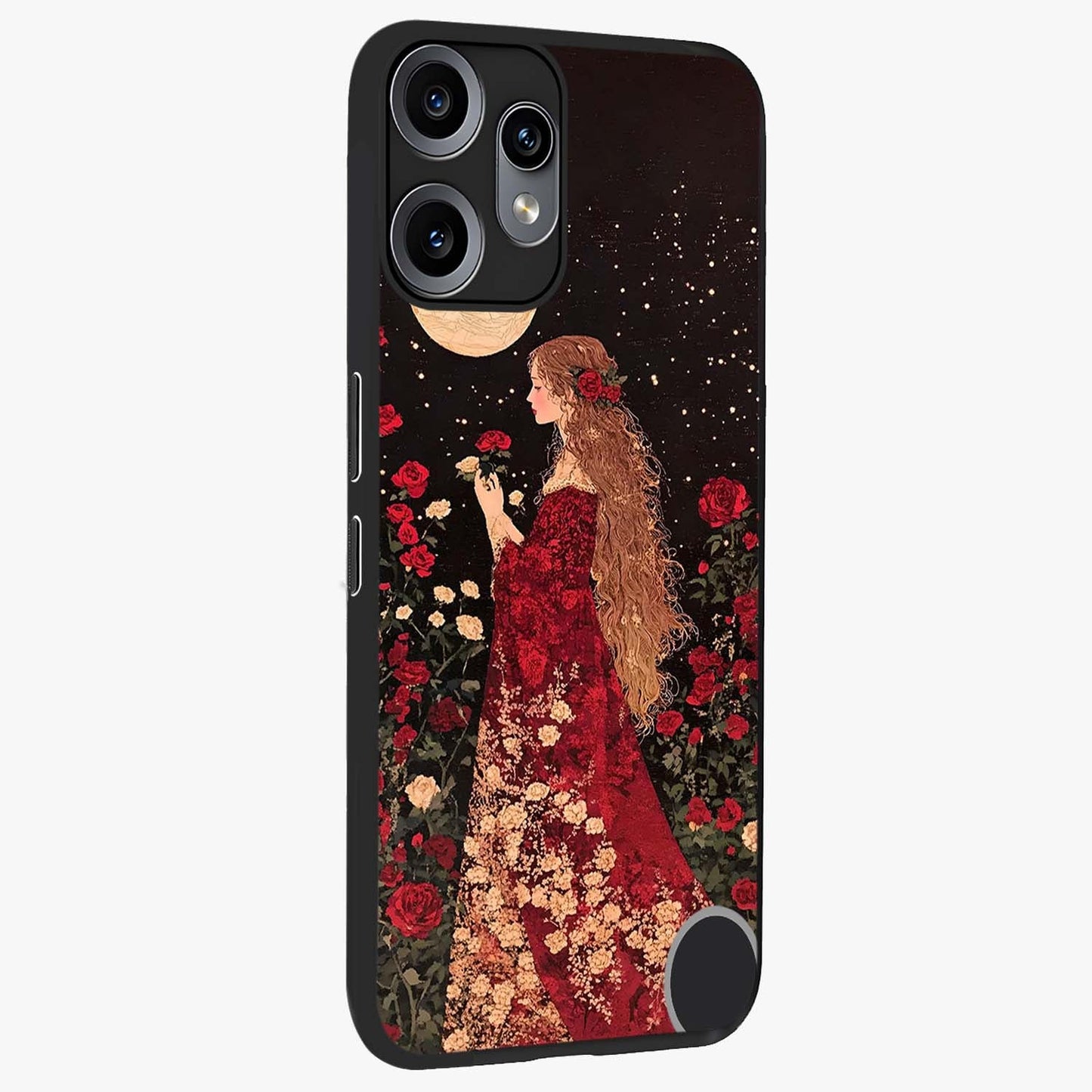 Crimson Dreams Glass Case upright view showcasing dreamy red toned artwork with modern aesthetic style.