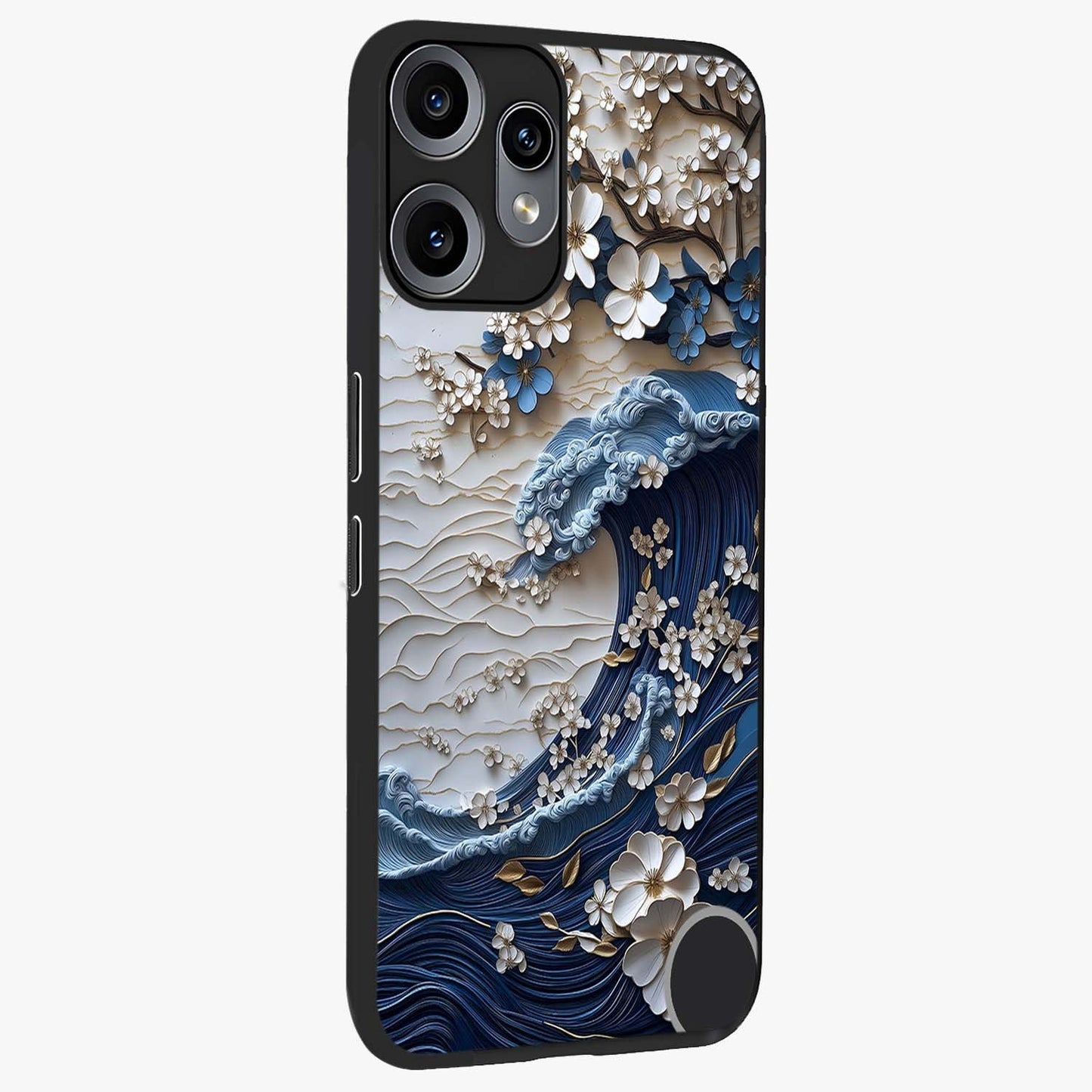 Floral Wave Origami Glass Case upright view showcasing creative floral origami artwork with artistic decorative theme.