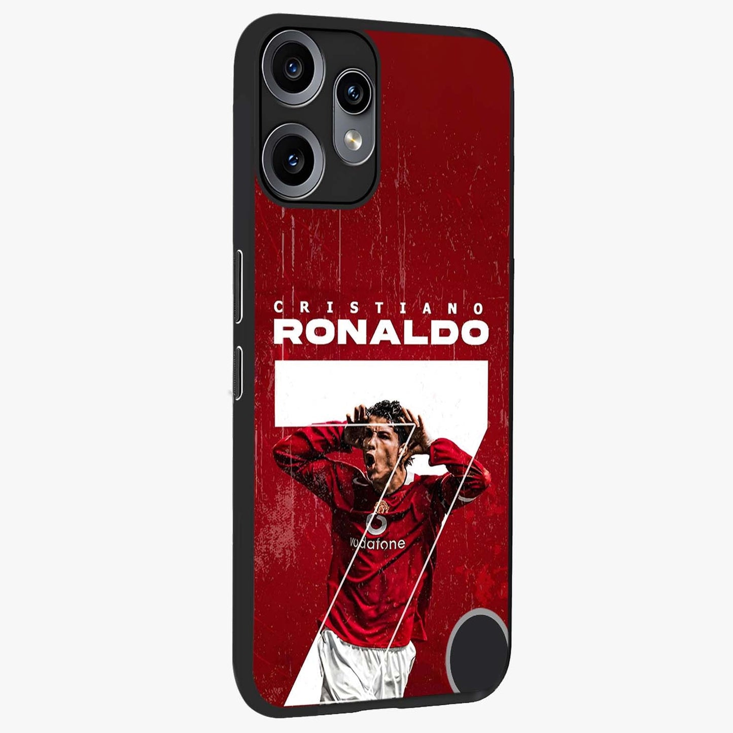 Goal Celebration Legacy Glass Case upright view showcasing dynamic football inspired artwork with victory celebration aesthetic.