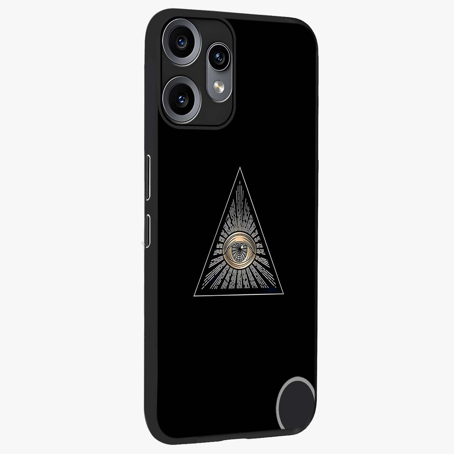 Illuminati Evil Glass Case upright view showcasing striking illuminati artwork with mysterious symbolic theme.