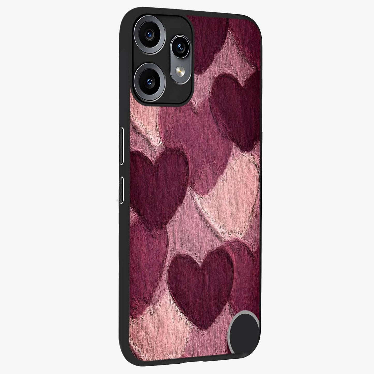 Layered Paper Hearts Glass Case upright view showcasing decorative layered heart artwork with sweet love theme.