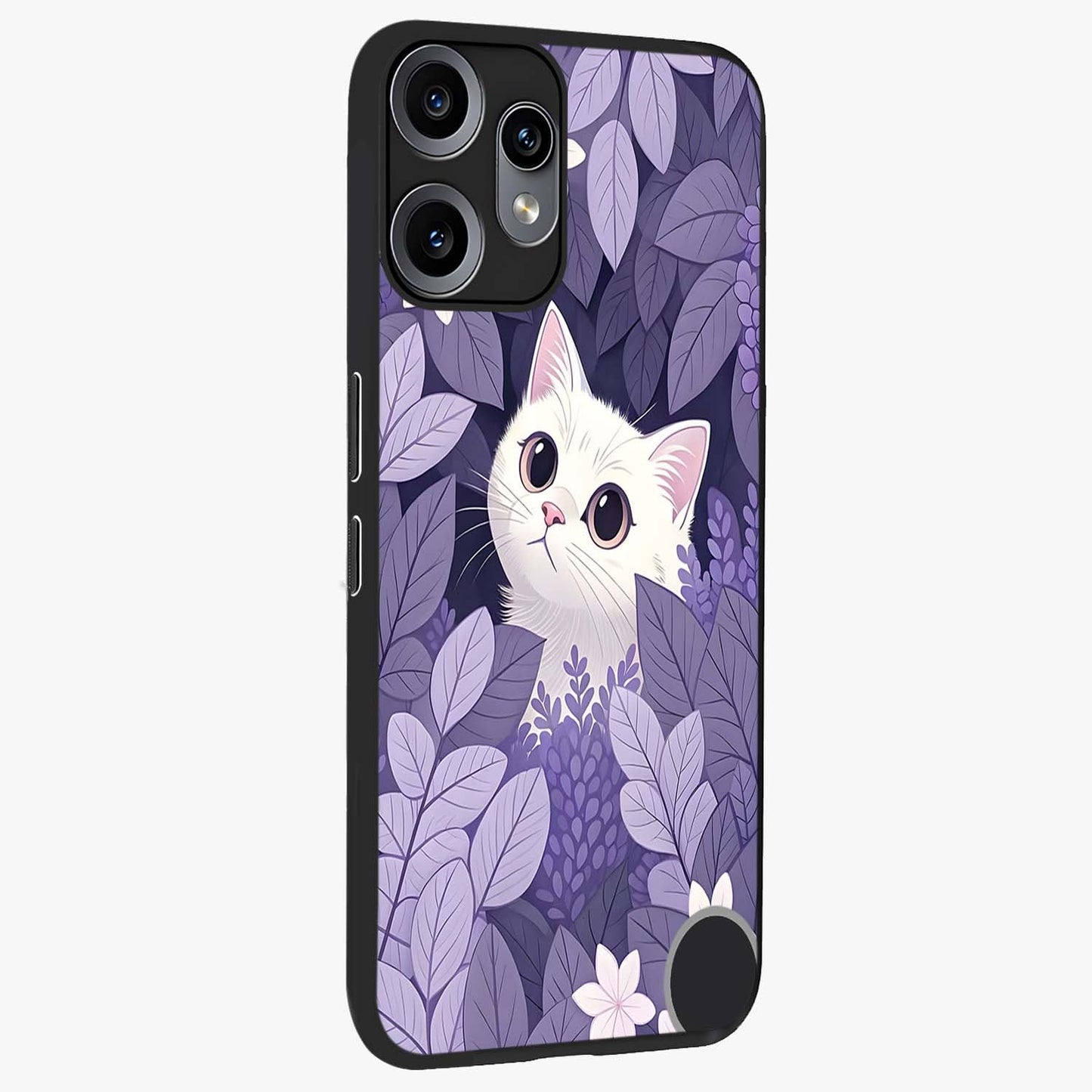 Lilac Hide Peek Cat Glass Case upright view showcasing charming cat artwork with adorable peek theme.