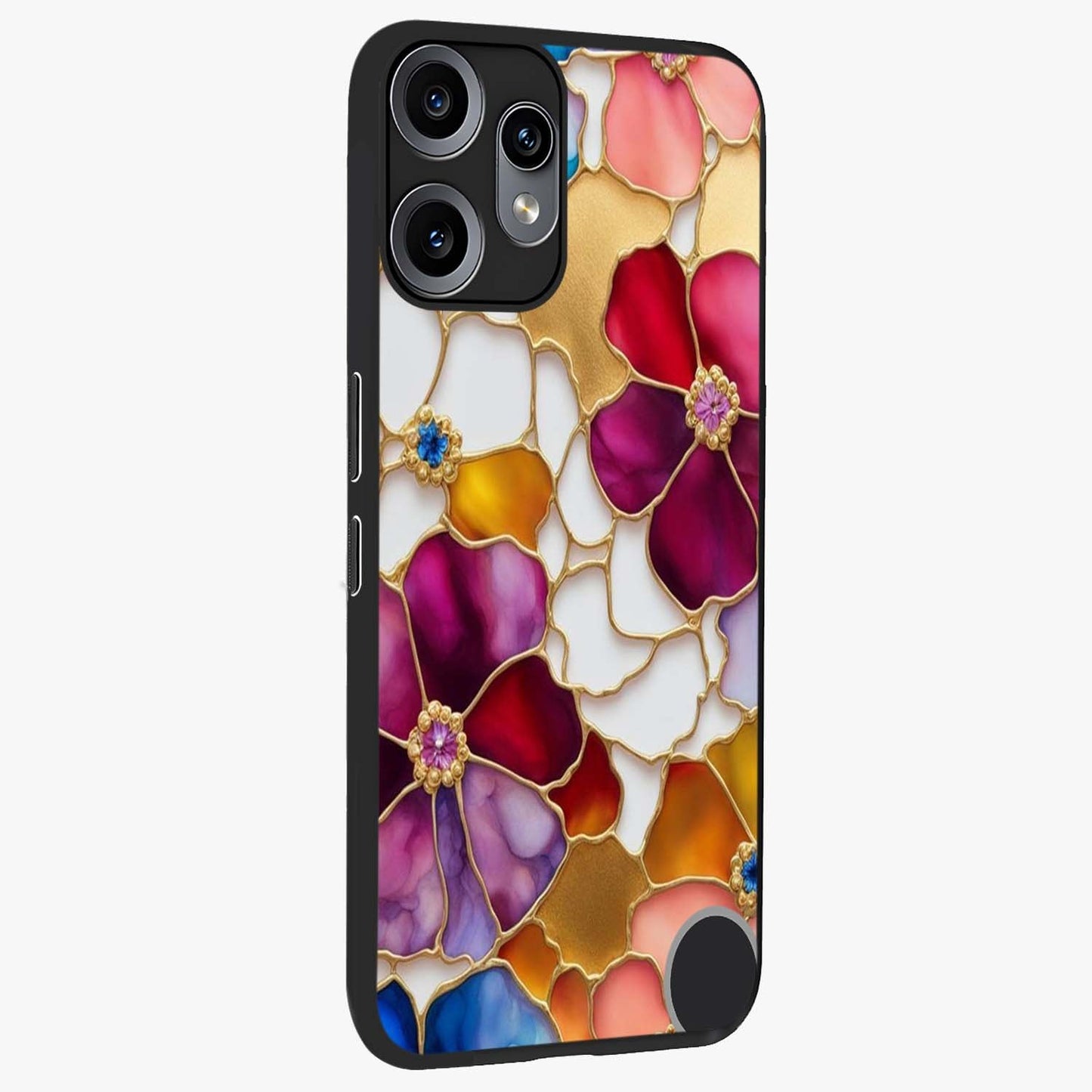 Marble Flower Pattern Glass Case upright view showcasing decorative marble flower artwork with refined style.
