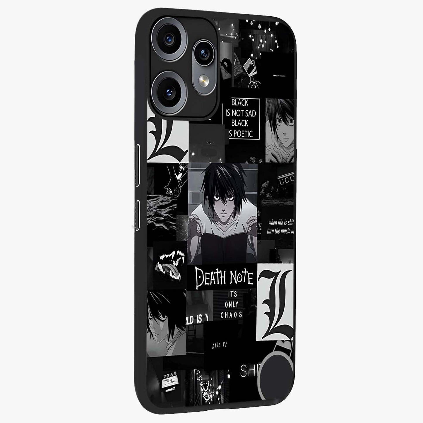 Midnight Chaos Mind Glass Case upright view showcasing expressive abstract artwork with bold dark theme.