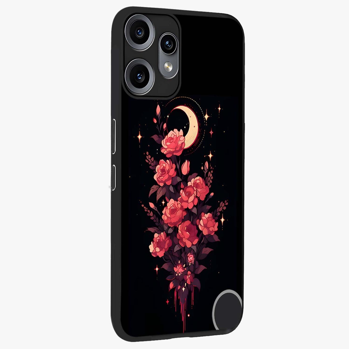 Moonlit Floral Elegance Glass Case upright view showcasing delicate floral artwork with refined night inspired theme.