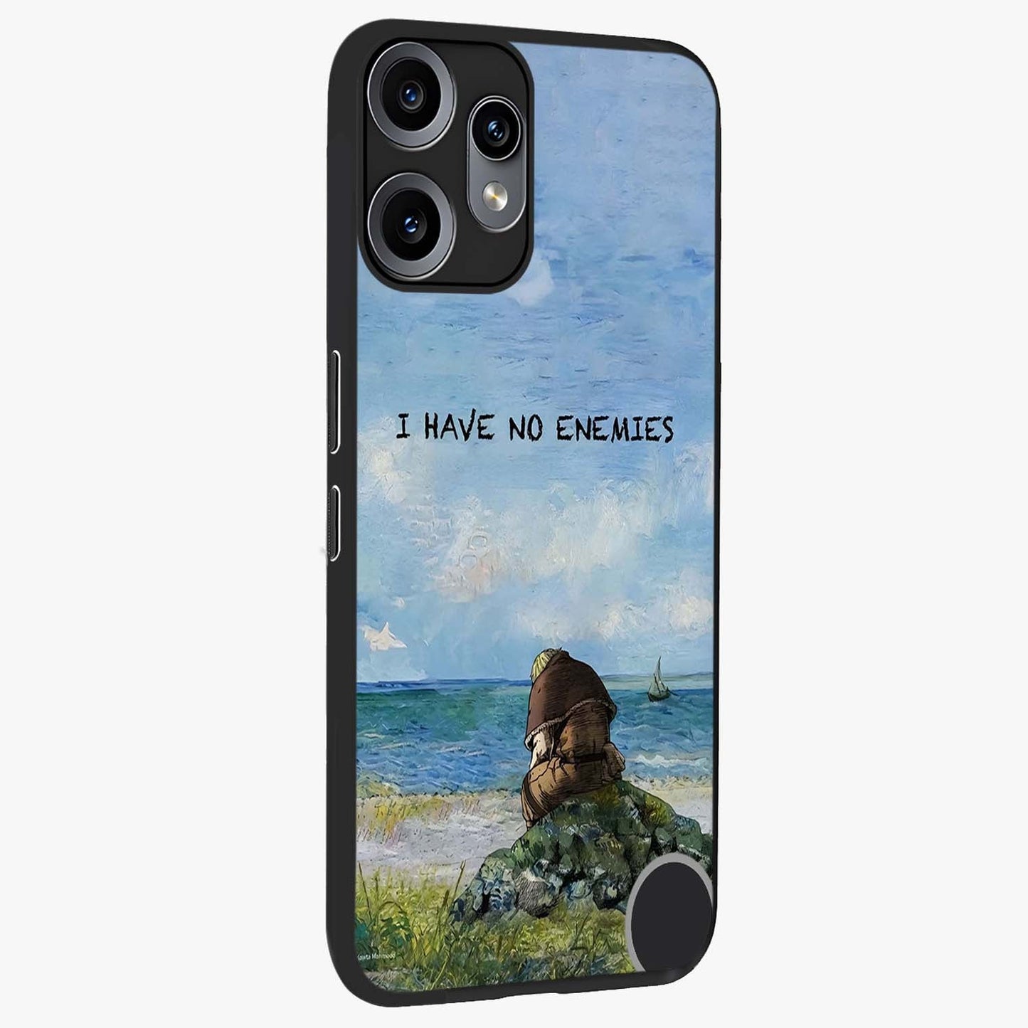 Peace Beyond War Glass Case upright view showcasing powerful peace symbol artwork with inspirational theme.