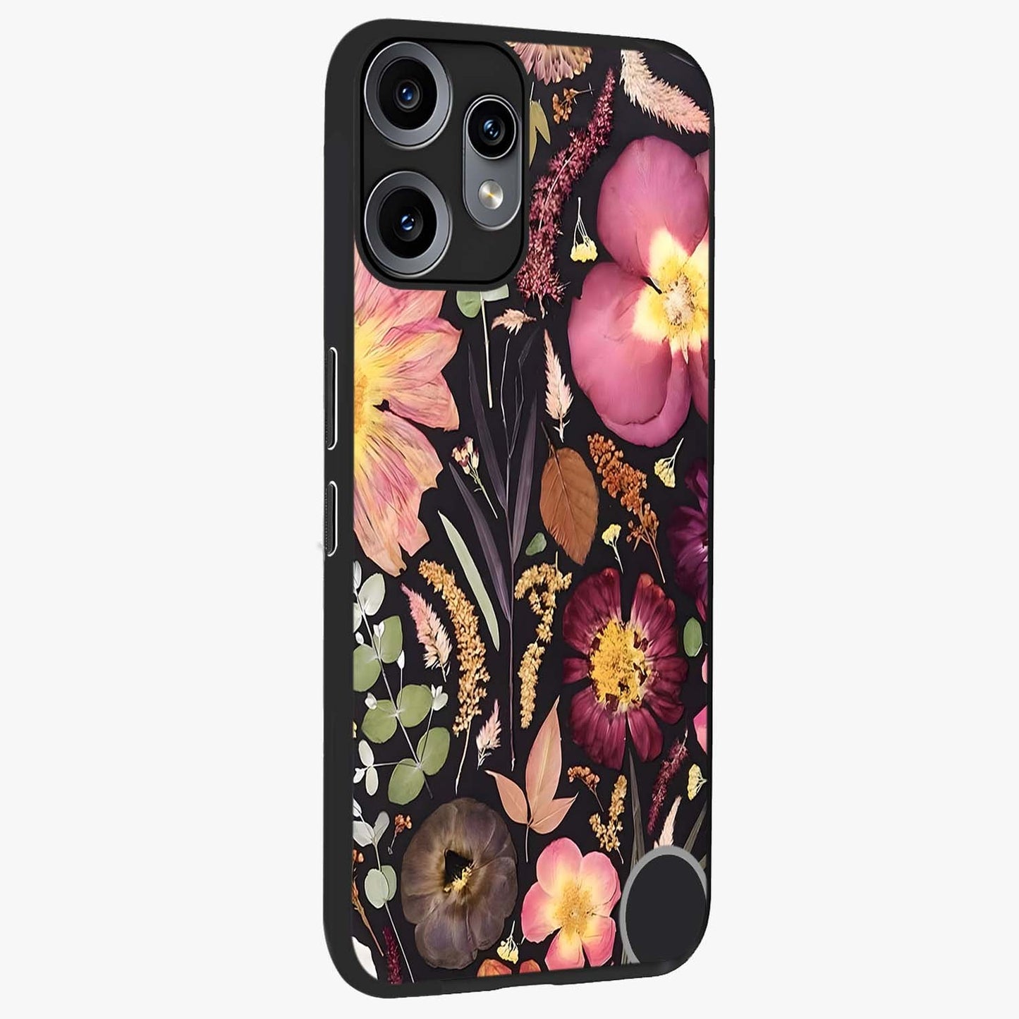 Petal Dream Tapestry Glass Case upright view showcasing detailed floral tapestry artwork with artistic nature theme.