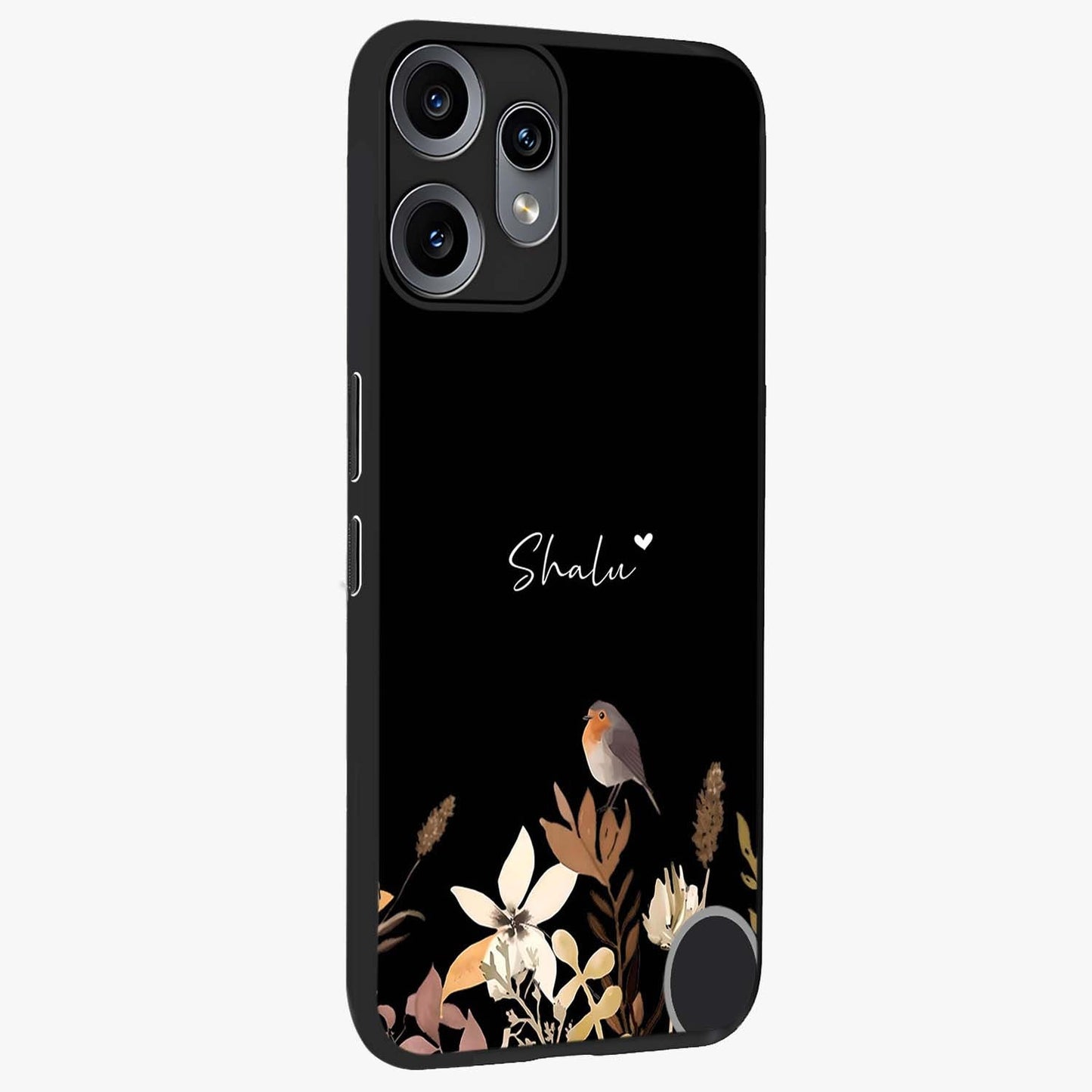 Quiet Garden Tune Custom Name Glass Case upright view showcasing serene botanical artwork with personalized aesthetic.