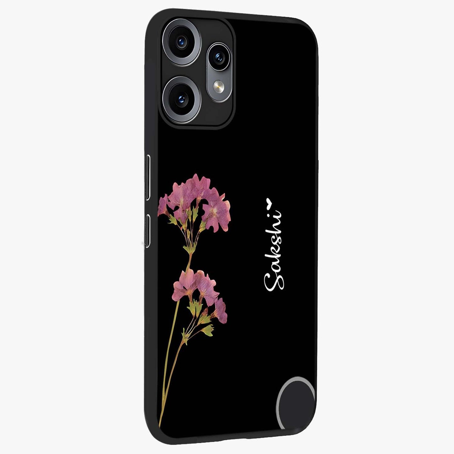 Riching Lavender Flower Custom Name Glass Case upright view showcasing elegant lavender floral artwork with personalized aesthetic.