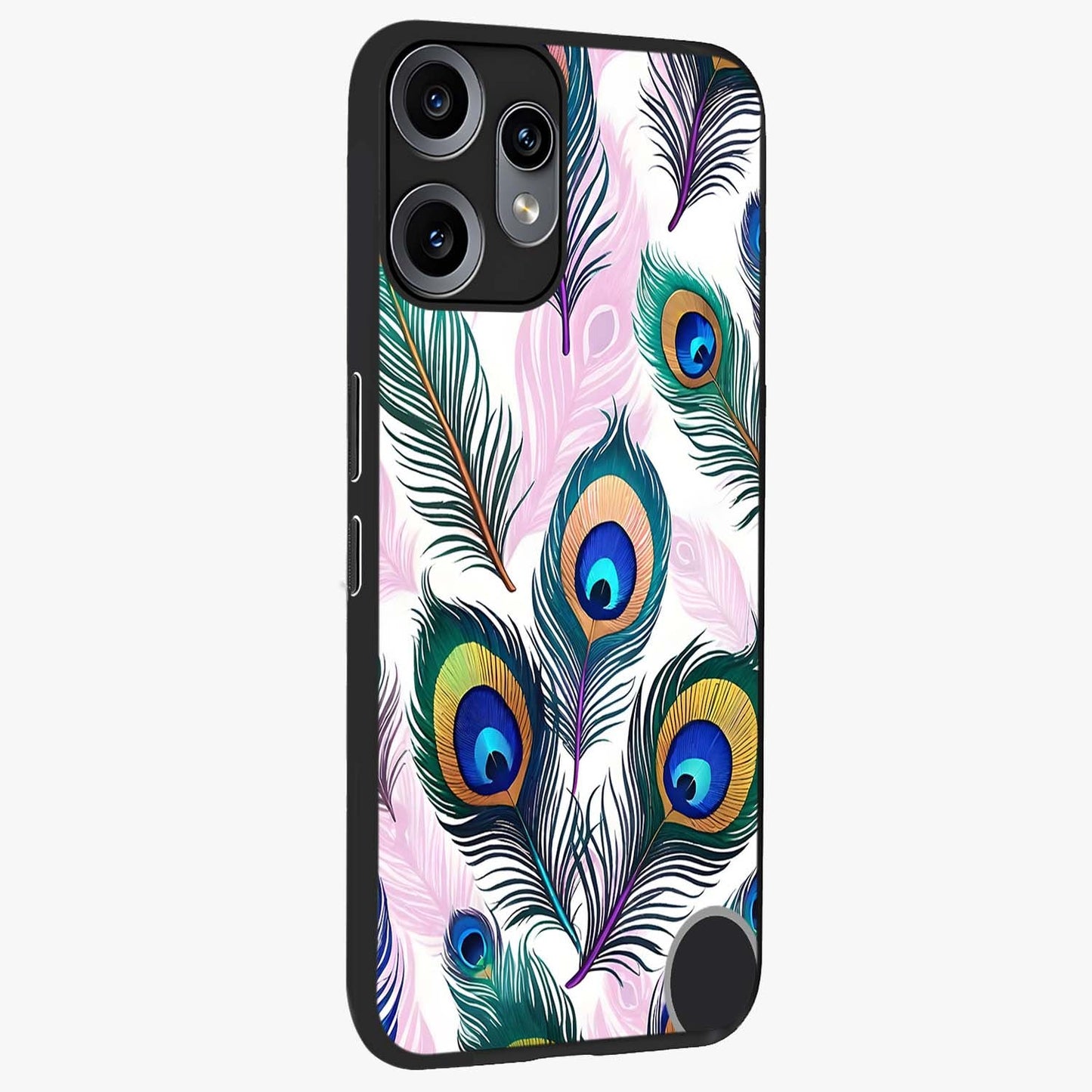 Royal Peacock Feathers Glass Case upright view showcasing elegant peacock feather artwork with decorative royal theme.