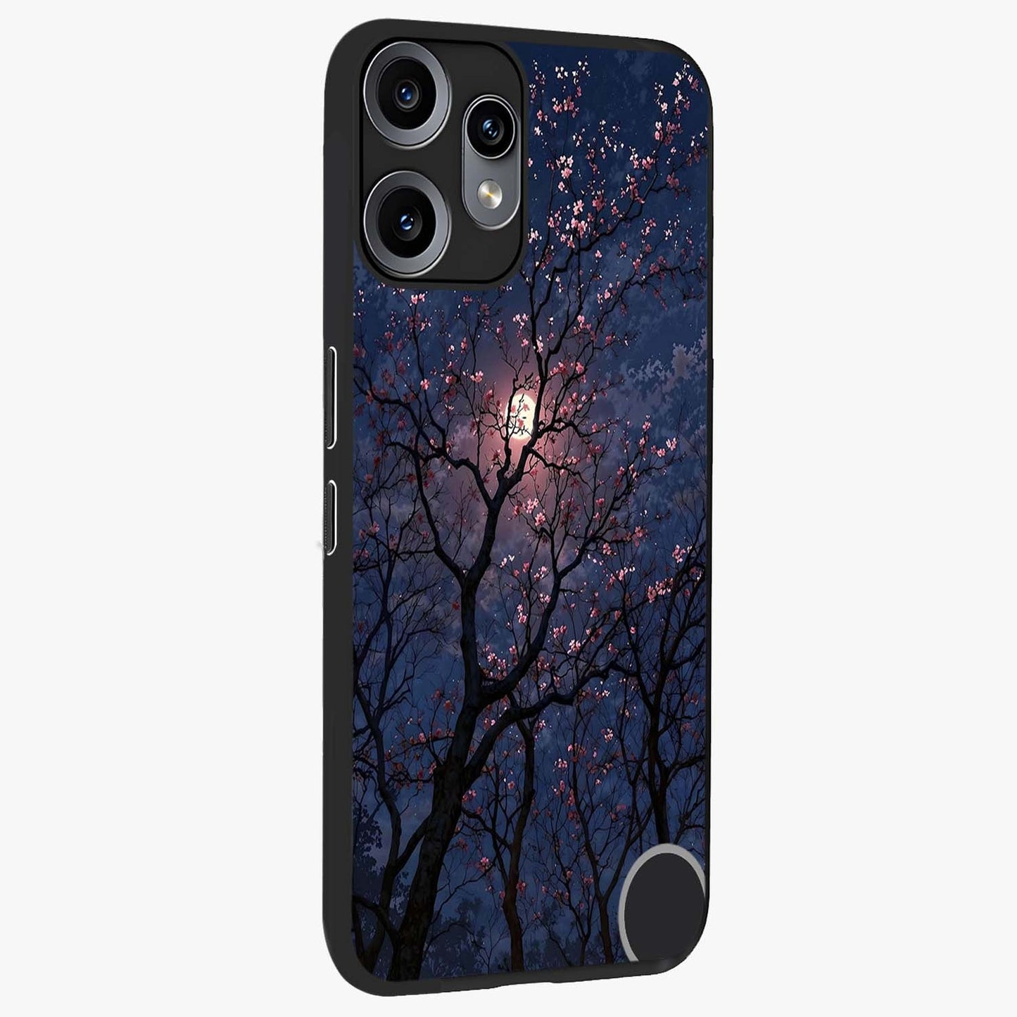 Twilight Sakura Serenade Glass Case upright view showcasing beautiful cherry blossom artwork with serene evening theme.