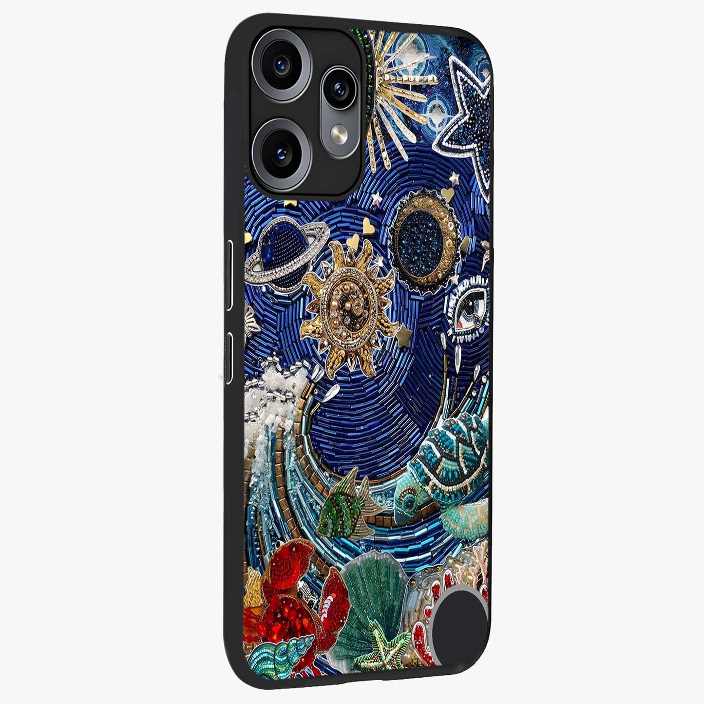 Universe Underwater Spark Glass Case upright view showcasing magical underwater galaxy artwork with vibrant cosmic theme.
