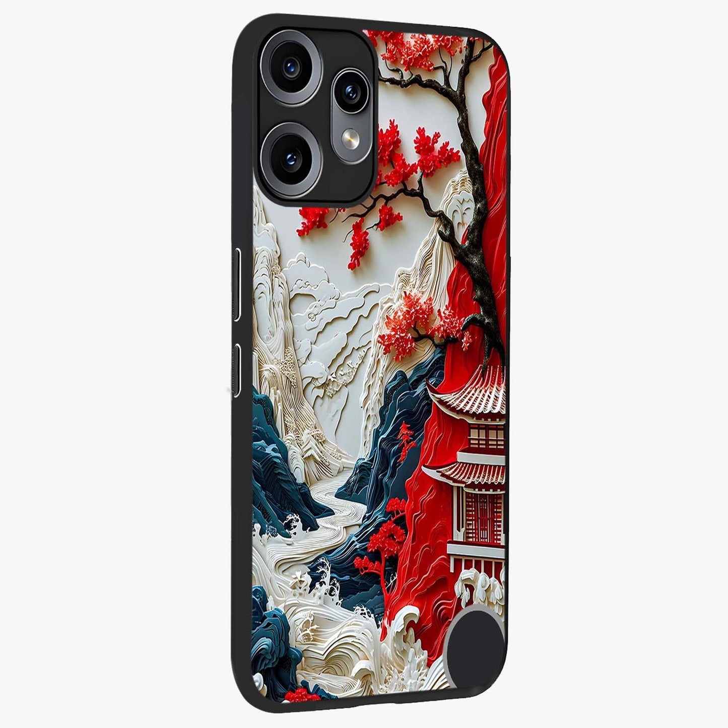 Whispers Of Sakura Waves Glass Case upright view showcasing delicate cherry blossom artwork with elegant nature theme.