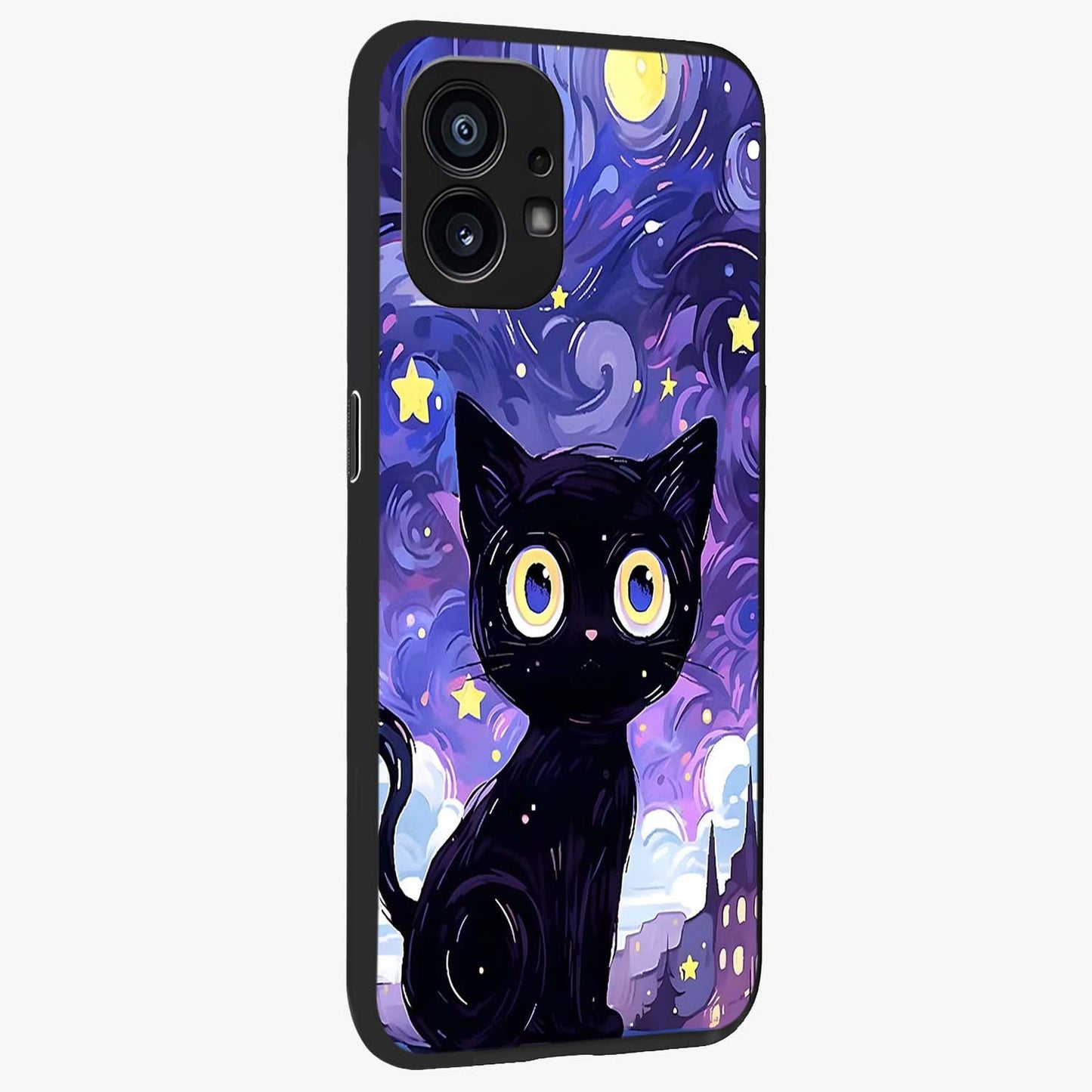 Abstract Cat Art Glass Case upright view showcasing creative feline illustration and aesthetic artistic style.