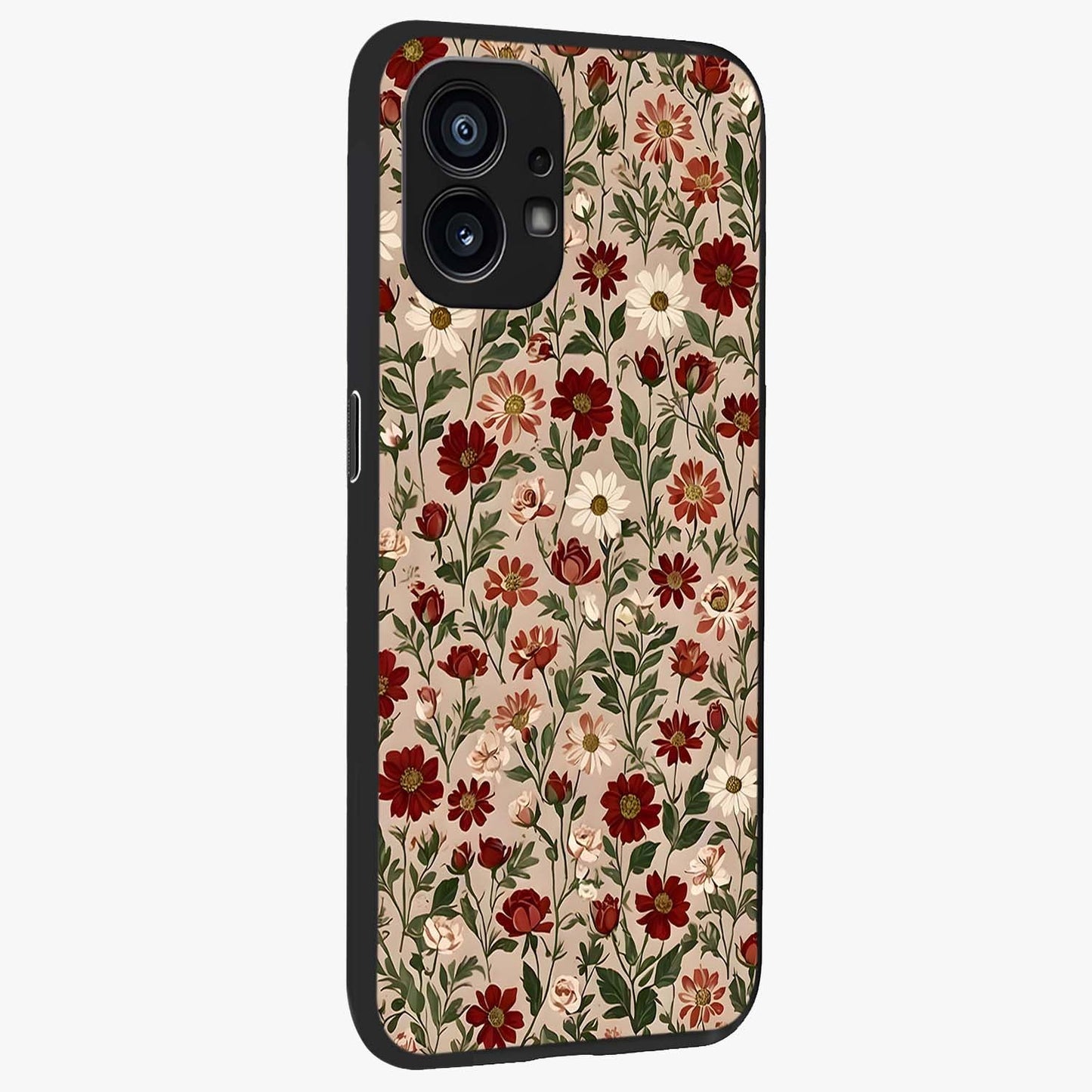Biege Flower With Leaf Glass Case upright view showcasing delicate beige flower illustration with clean botanical style.