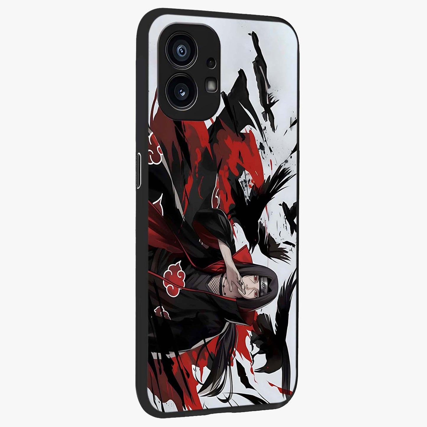 Crimson Crow Illusion Glass Case upright view showcasing striking crow illusion artwork with intense crimson theme.
