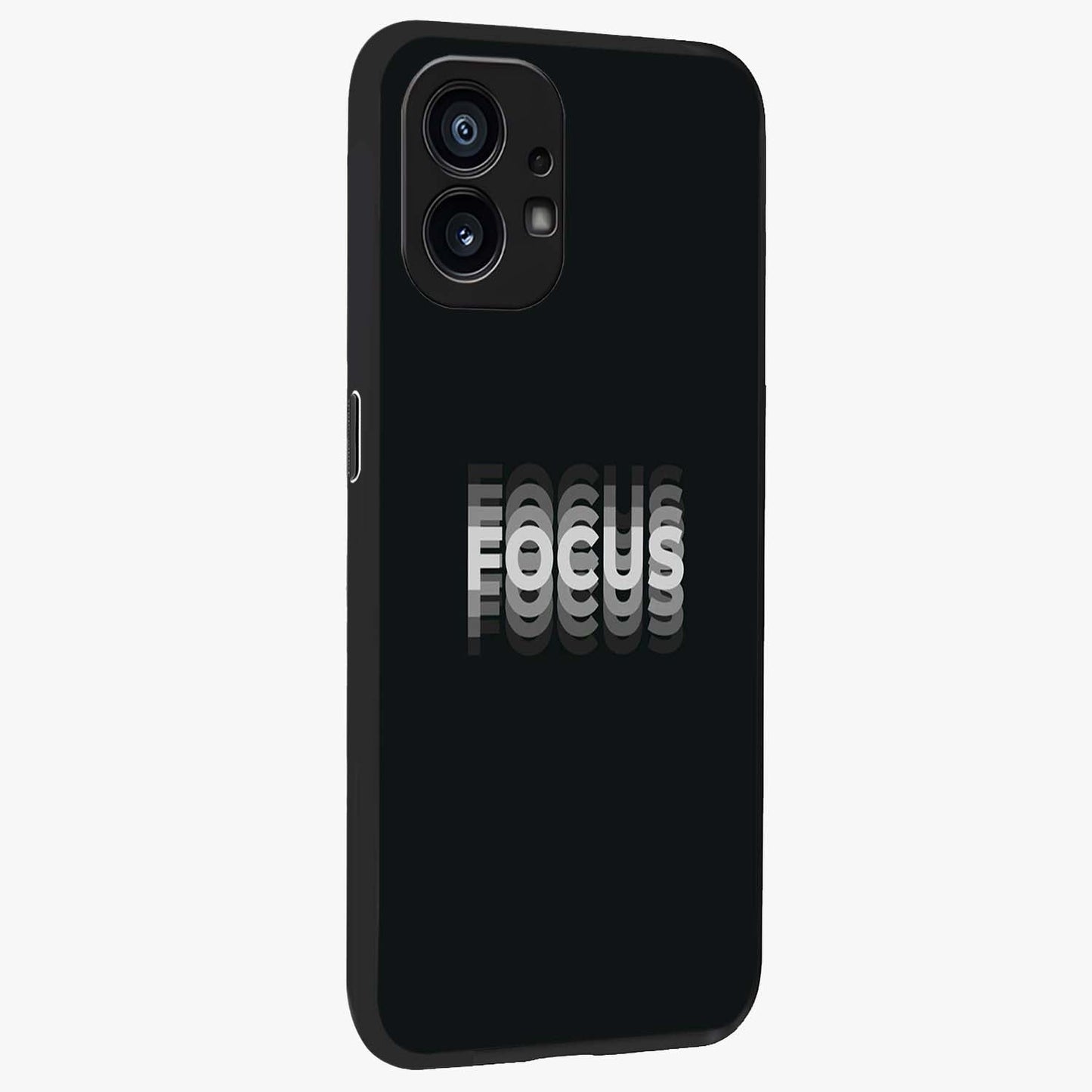 Focus Mode On Glass Case upright view showcasing strong typography statement with sleek motivational theme.