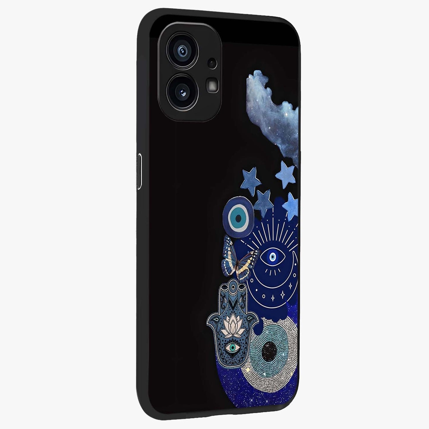 Galactic Charm Cluster Glass Case upright view showcasing glowing cosmic charm artwork with magical celestial style.