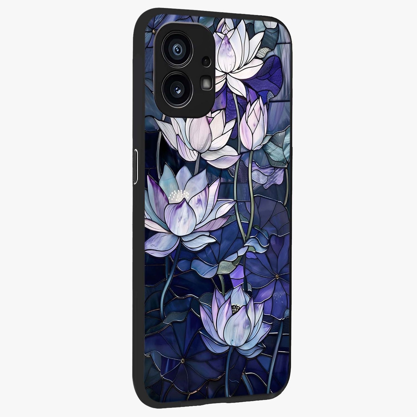 Gloss Petal Rush Glass Case upright view showcasing dynamic floral petal artwork with modern botanical theme.